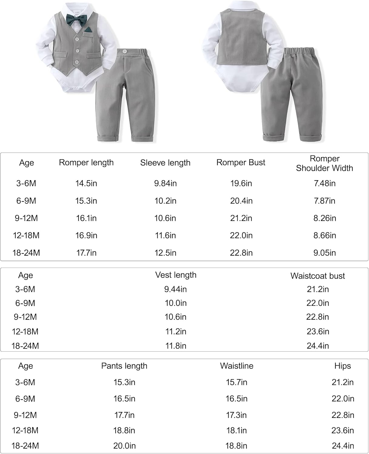 Baby Boy Clothes Toddler Boy Outfits, 4PC Gentleman Dress Romper + Vest + Pants + Bow Tie Cotton Suit Set