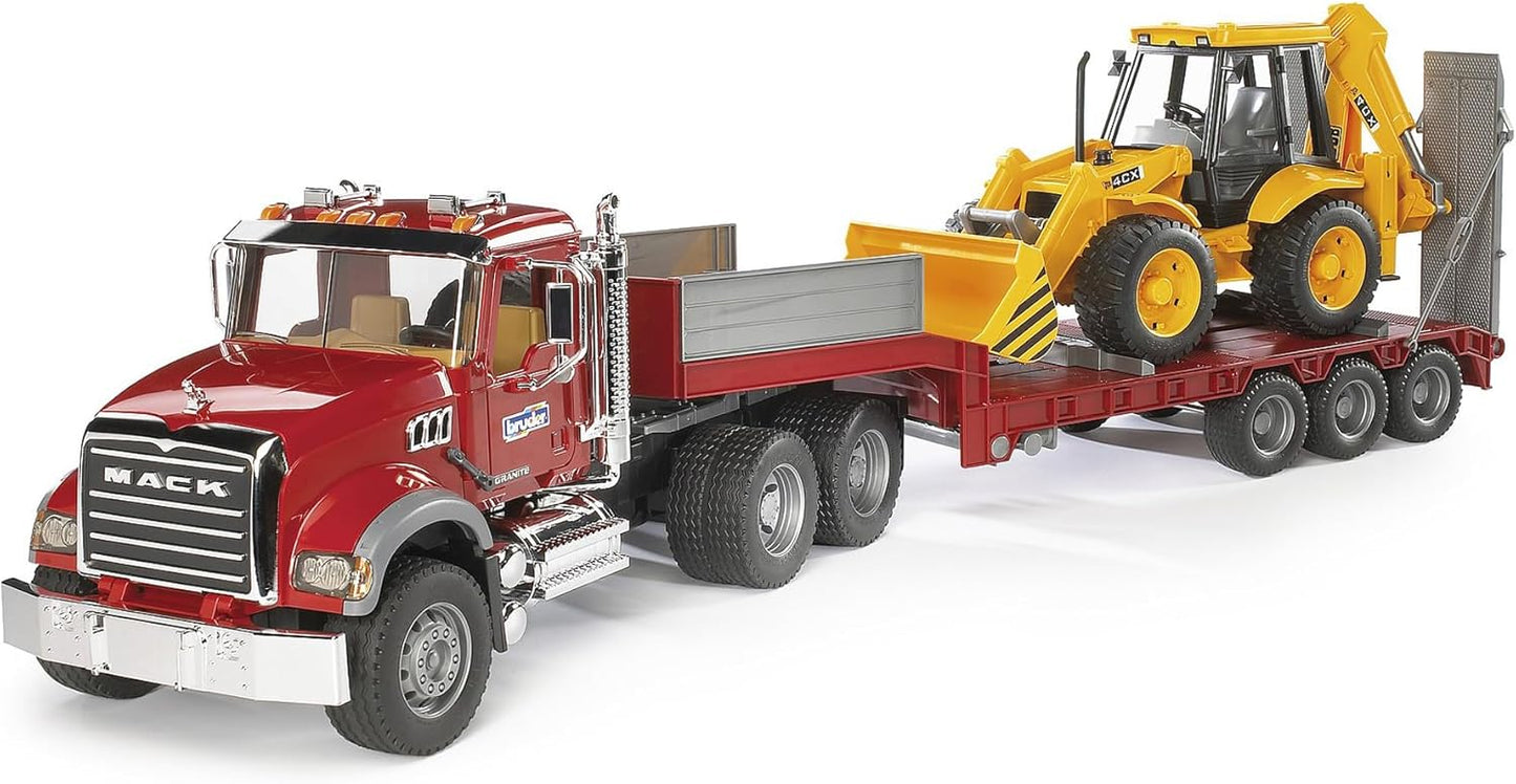02813 Mack Granite Flatbed Truck with JCB Loader Backhoe