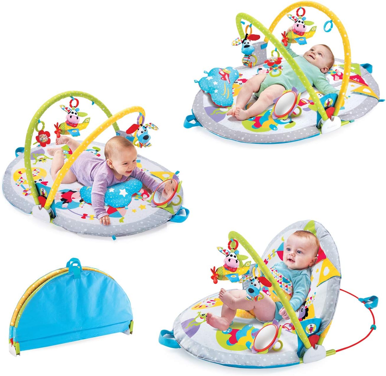 Baby Gym Lay to Sit-Up Playmat. 3-In-1 Newborns Activity Center with Tummy Time Toys, Pillow & Infant Miror. 0-12 Month