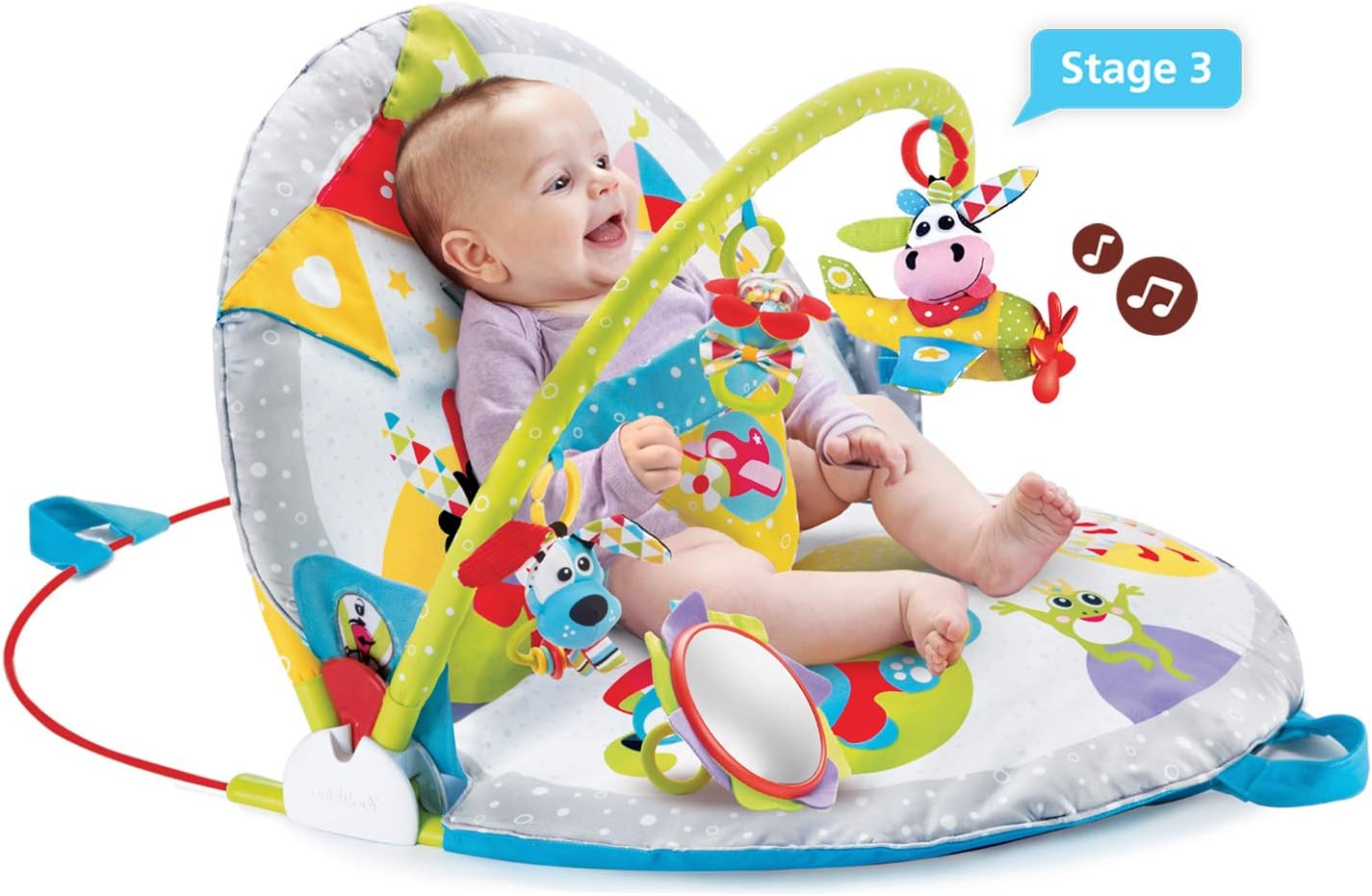 Baby Gym Lay to Sit-Up Playmat. 3-In-1 Newborns Activity Center with Tummy Time Toys, Pillow & Infant Miror. 0-12 Month