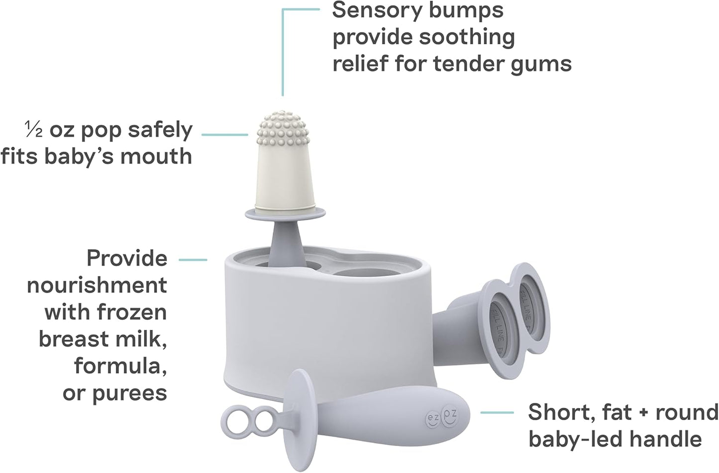 Tiny Pops (Pewter) - Popsicle Mold Set with Wands for Infants 4 Months + - Two Pack - Baby Essentials