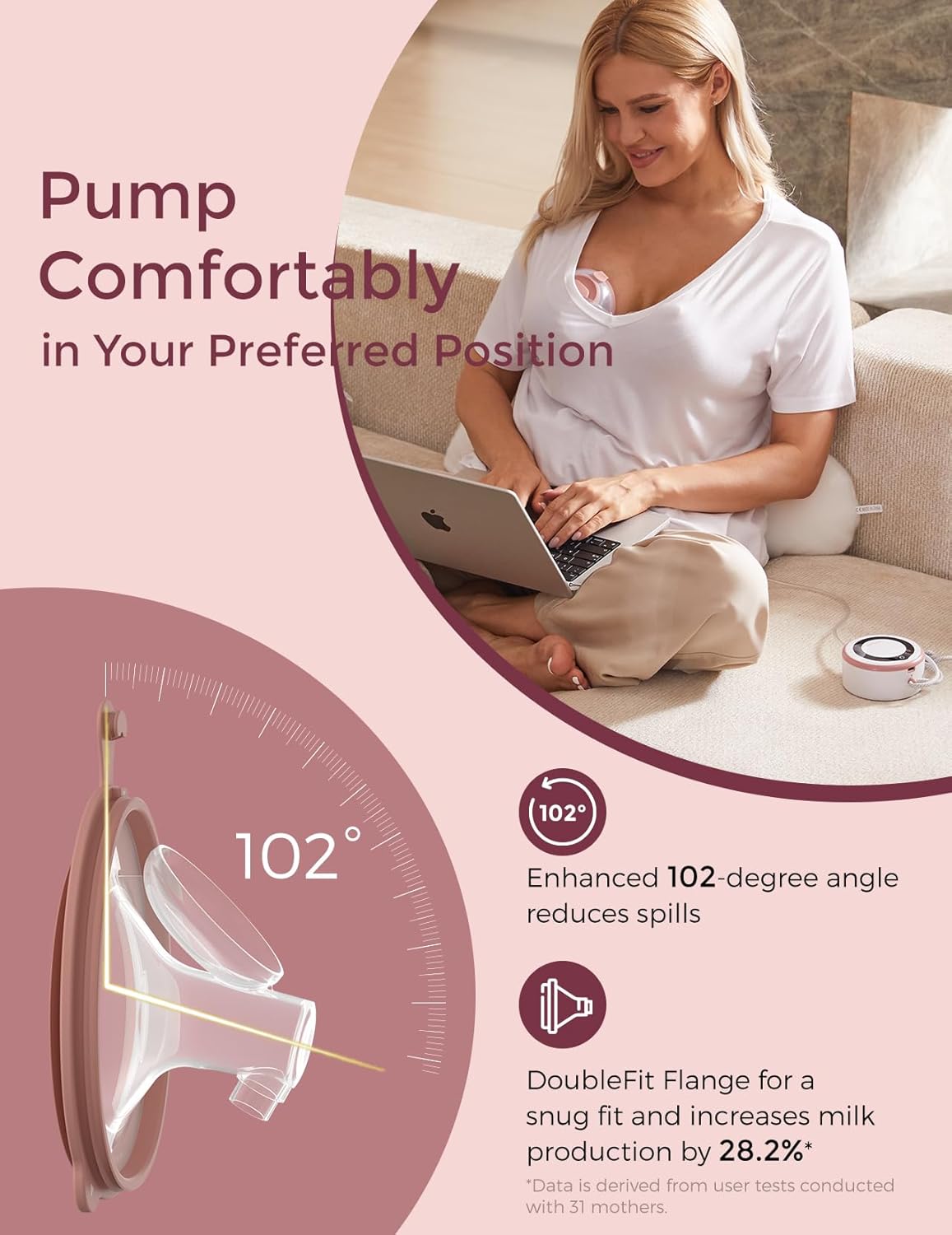 Breast Pump V1 Pro Hospital-Grade, Hands-Free & Portable Wearable Pump, Upgraded Electric Pump with 3 Fine-Tuned Rhythms|15 Levels, Come with Leak-Proof