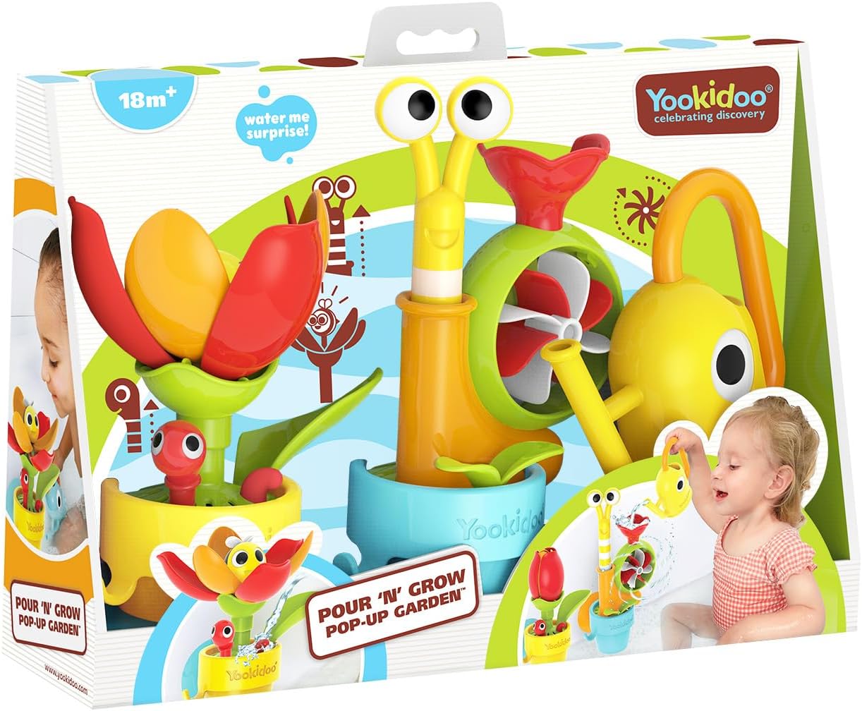 Toddler Baby Bath Toy (Ages 1-3) Garden Adventure Set Bundle: Snail & Flower with Watering Can (Mold Free) Attach to Any Tub, Shower Fun for Bath Time - Great for Boys , Girls & Kids