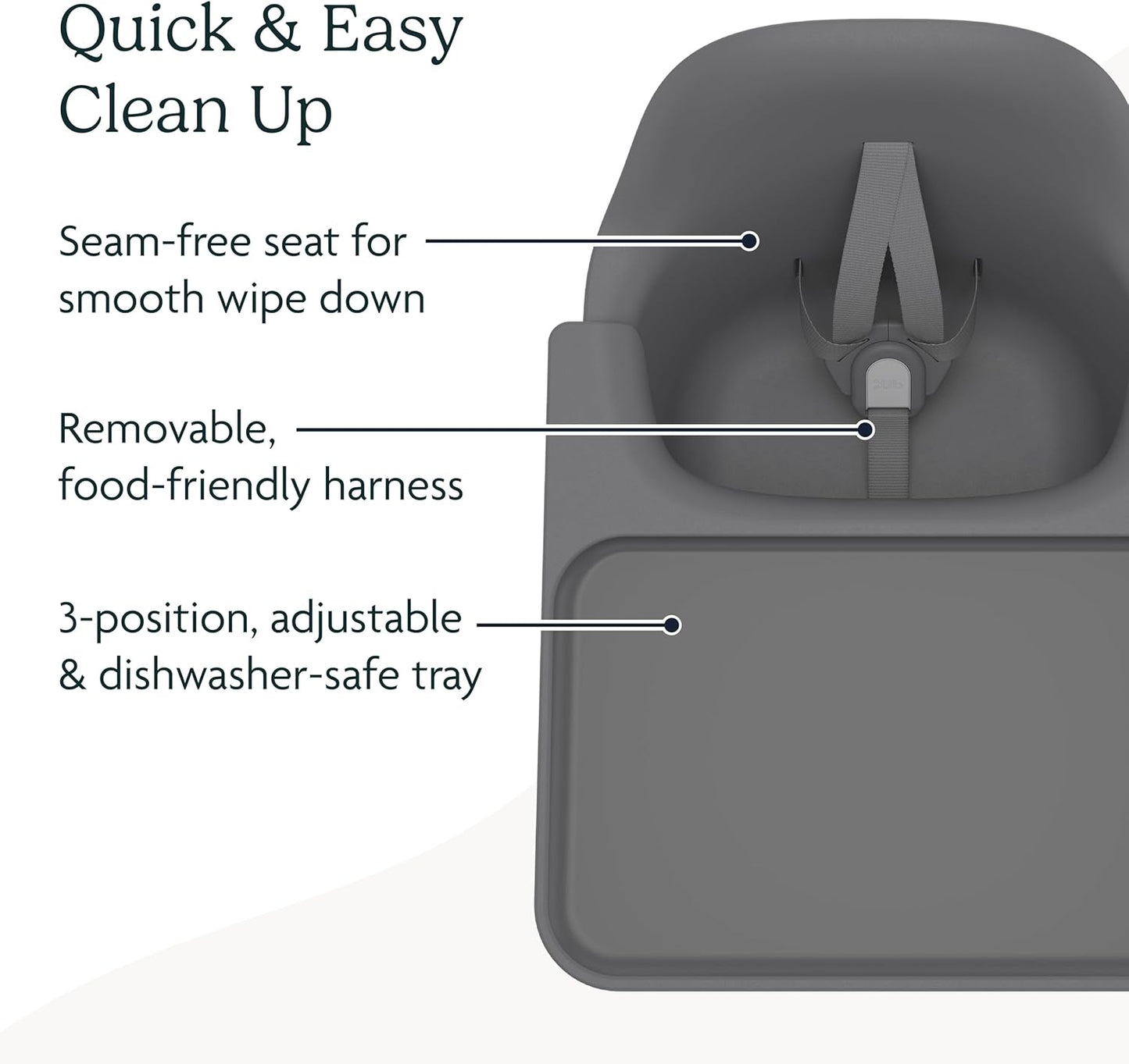 Ciro High Chair/Sleek, Easy-To-Clean Design/Perfect-Fit Tray to Bring Baby to Table/Patent-Pending Harness/Dual-Position, 180-Degree Rotating Footrest/Jake (Charcoal/Rubberwood)