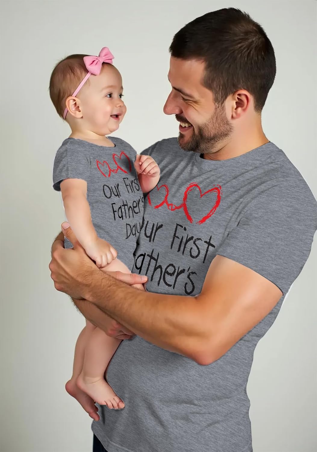 Our First Father'S Day Matching Outfits New Dads Gifts Dad Shirt and Son Daughter Infant Bodysuit