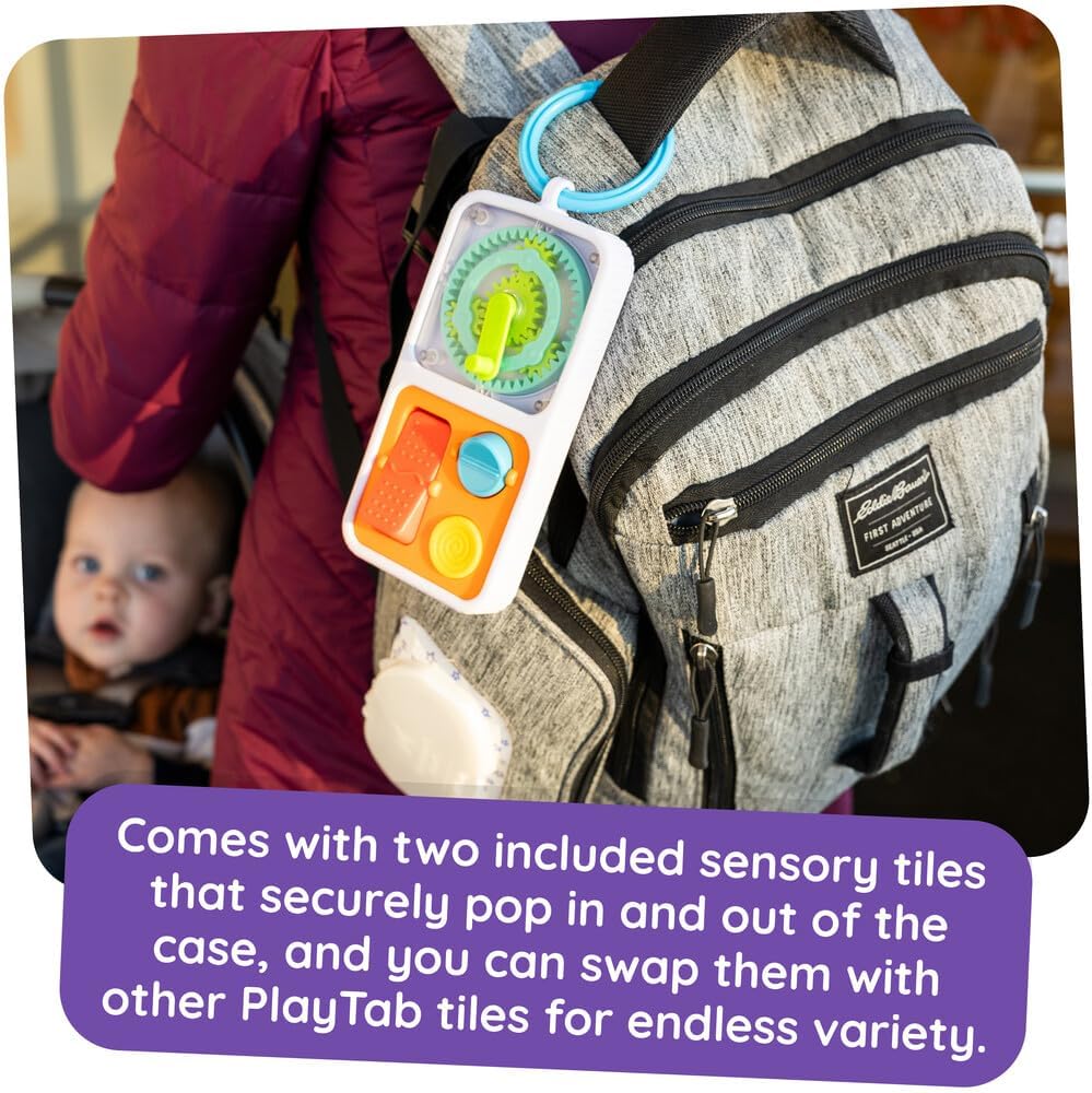 Playtab Go, Portable Sensory Activity Board with a Clip Ring to Attach to Diaper Bags for Babies and Toddlers Ages 12 Months+