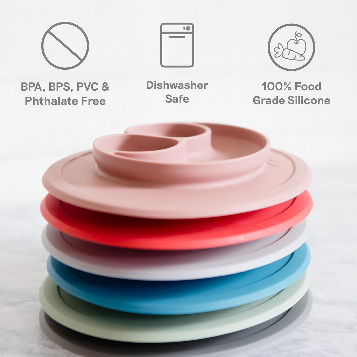 Mini Mat (Gray) - 100% Silicone Suction Plate with Built-In Placemat for Infants + Toddlers - First Foods + Self-Feeding - Comes with a Reusable Travel Bag