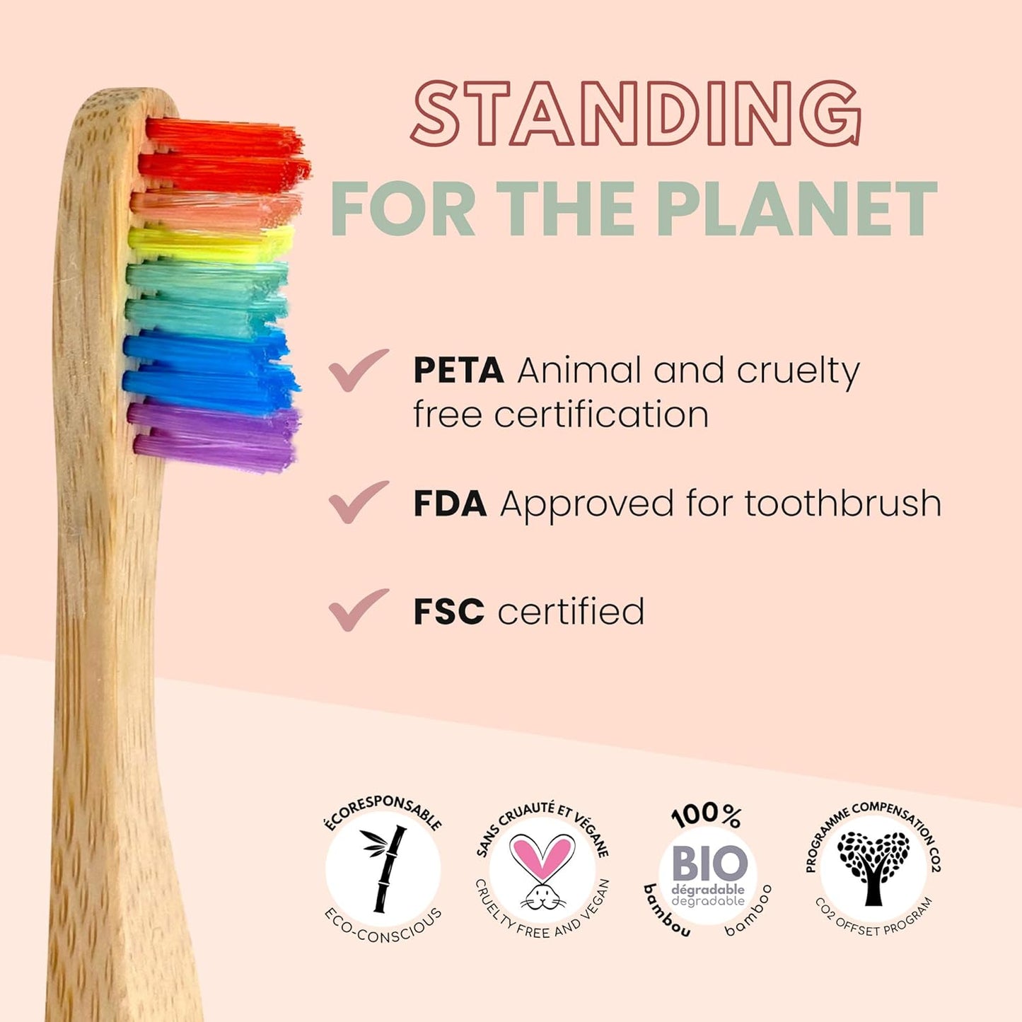 โ Rainbow Bamboo Toothbrush for Kids, Pack of 4 ChildrenโS Bamboo Toothbrushes with Soft Wave Bristles