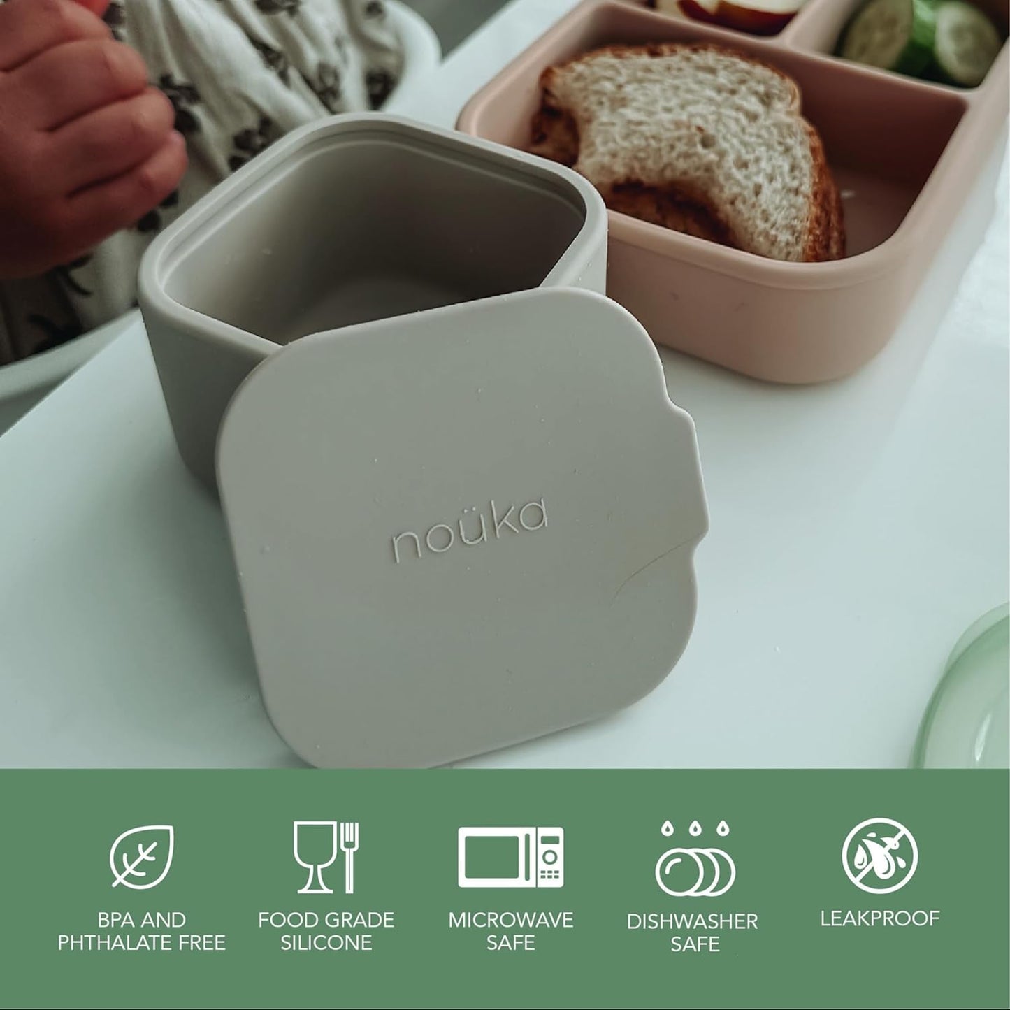 Nouka Snack Container 2-Pack | Snack | Food Grade Silicone with Sealed Compartment | Wave/Deep Ocean