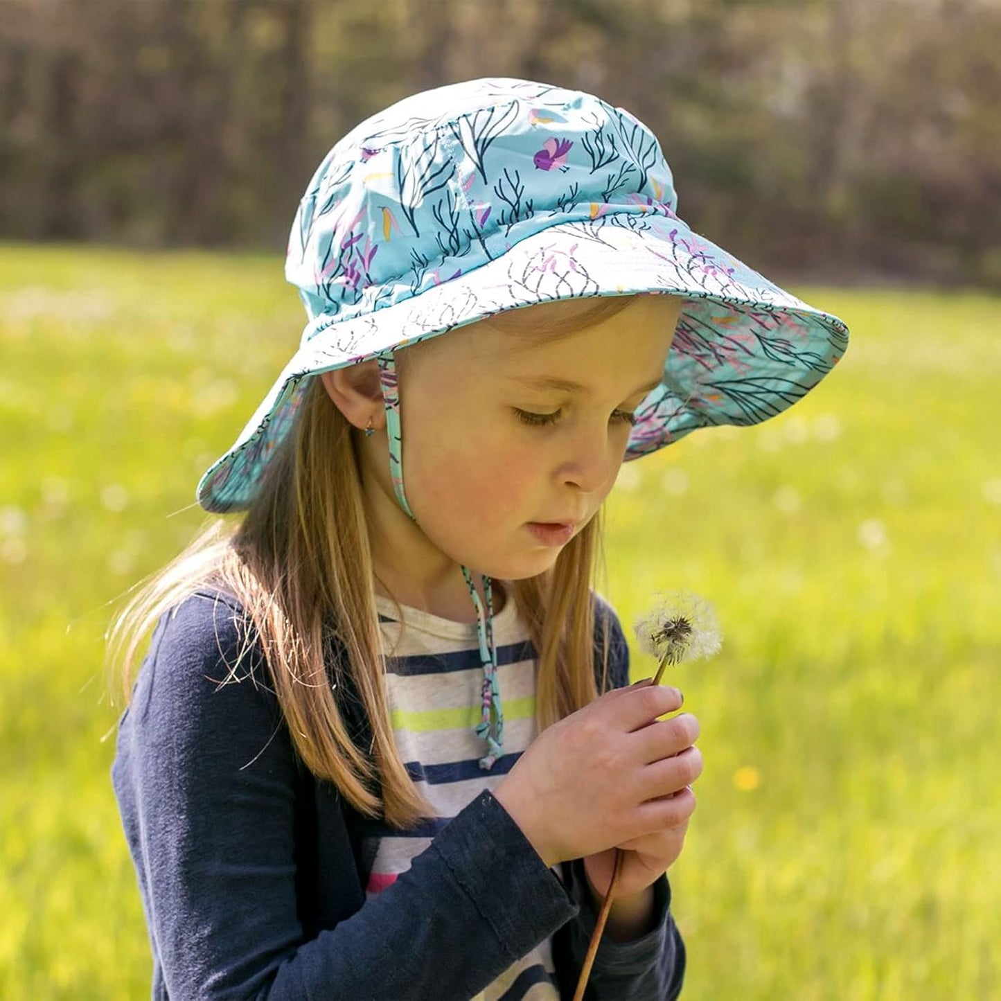 Summer Baby Girl Sun-Hat for Toddler, with Strings (M: 6-24 Months, Spring Flowers)