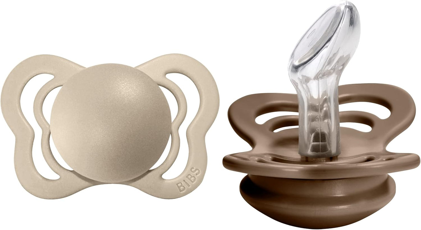 Pacifiers - Couture Collection | Bpa-Free Baby Pacifier | Made in Denmark | Set of 2 Vanilla/Dark Oak Color Premium Soothers | Size 0-6 Months