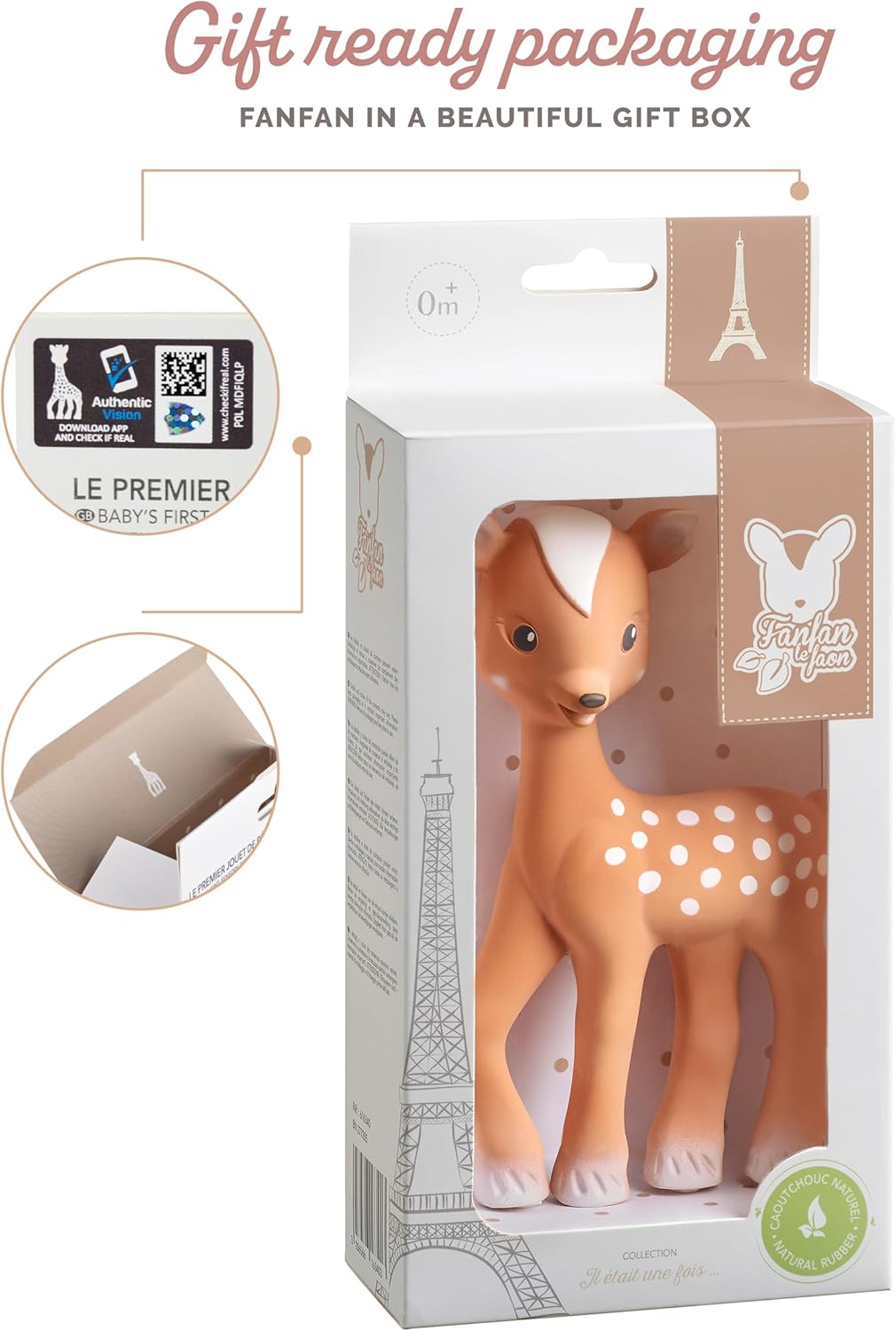 Fanfan the Fawn - 'S New Friend - Soft Natural Rubber - Bpa-Free Teething Toy for Babies from Birth
