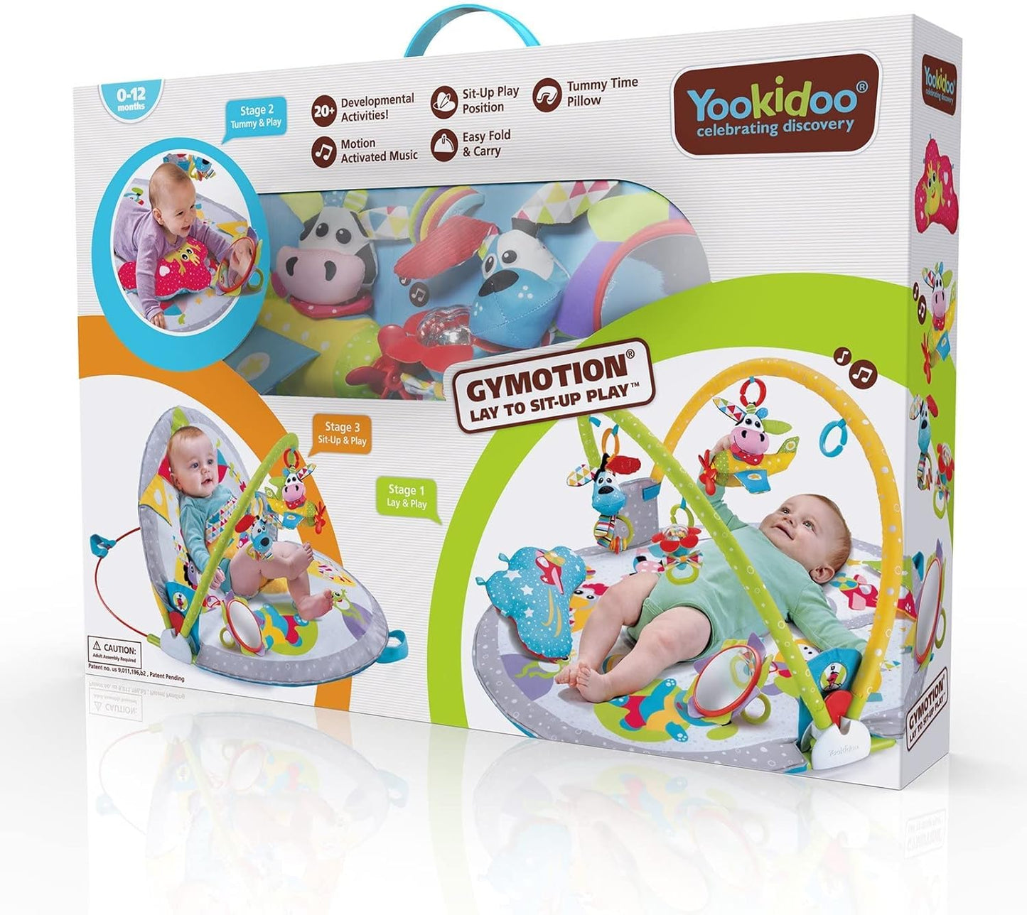 Baby Gym Lay to Sit-Up Playmat. 3-In-1 Newborns Activity Center with Tummy Time Toys, Pillow & Infant Miror. 0-12 Month