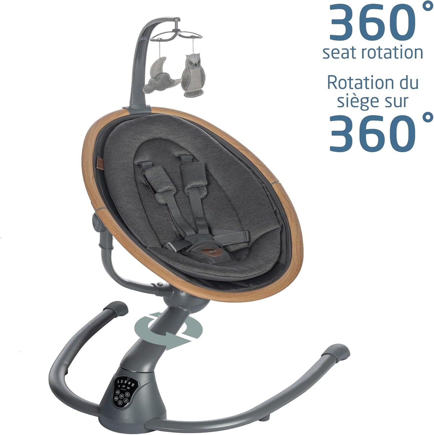Cassia Baby Swing, Infant Swing, Automatic Motion Sensor, Music, Toys, Recline, Portable, 360 Degree Rotation, Lightweight & Foldable, Classic Graphite