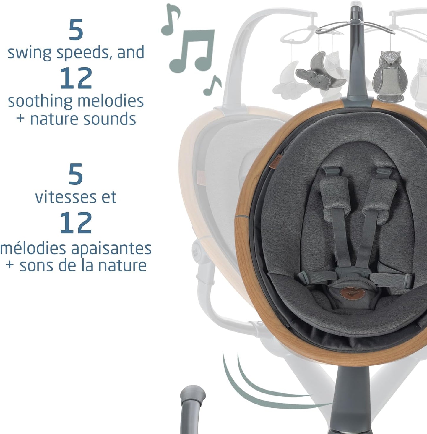 Cassia Baby Swing, Infant Swing, Automatic Motion Sensor, Music, Toys, Recline, Portable, 360 Degree Rotation, Lightweight & Foldable, Classic Graphite