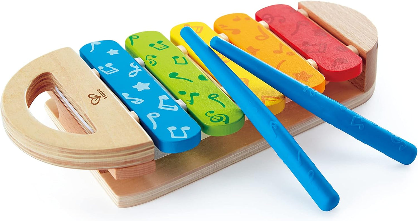 Rainbow Xylophone| Wooden Rainbow-Colored Xylophone with Non-Slip Sticks & Musical Note Motif, Musical Toy for Kids 12Months & Up, Multicolor (E0606)