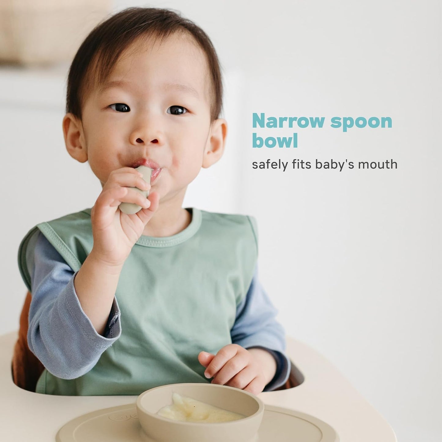 Tiny Spoon (2 Pack in Blue) - 100% Silicone Spoons for Baby Led Weaning + Purees - Designed by a Pediatric Feeding Specialist - 4 Months+