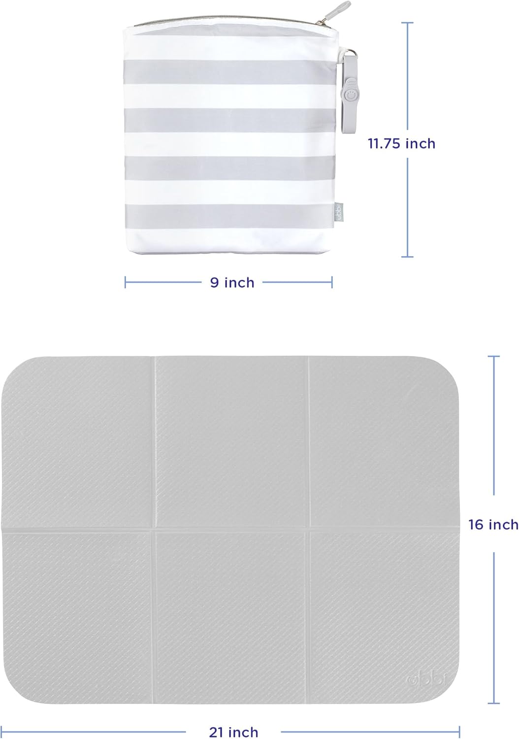 Portable Changing Mat with Gray and White Storage Bag, Gray