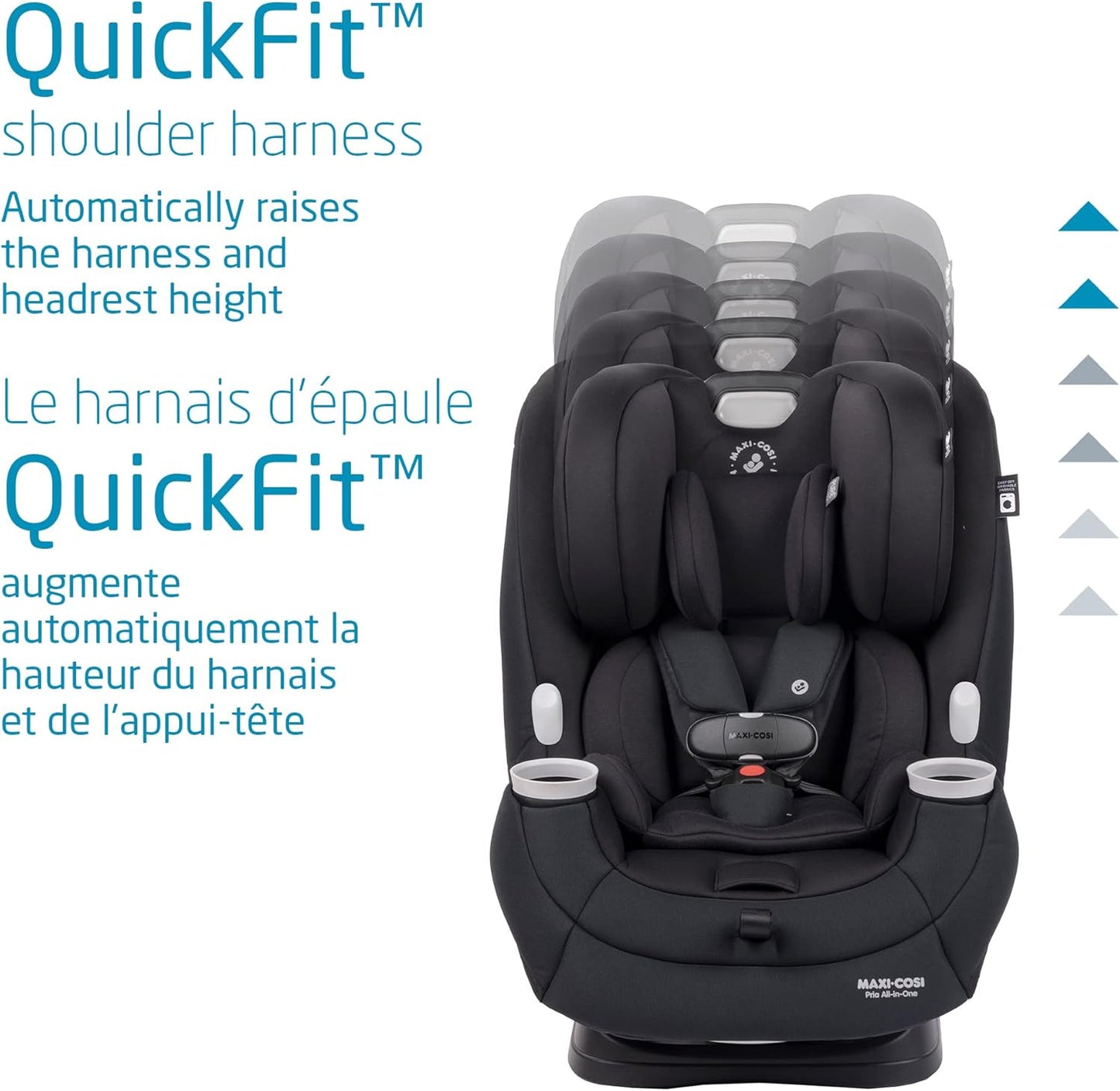 Pria All-In-One Car Seat, 3In1, Convertible from Infant to Toddler, Rear and Forward Facing, Booster Mode, Washable Seat Cover, Authentic Black