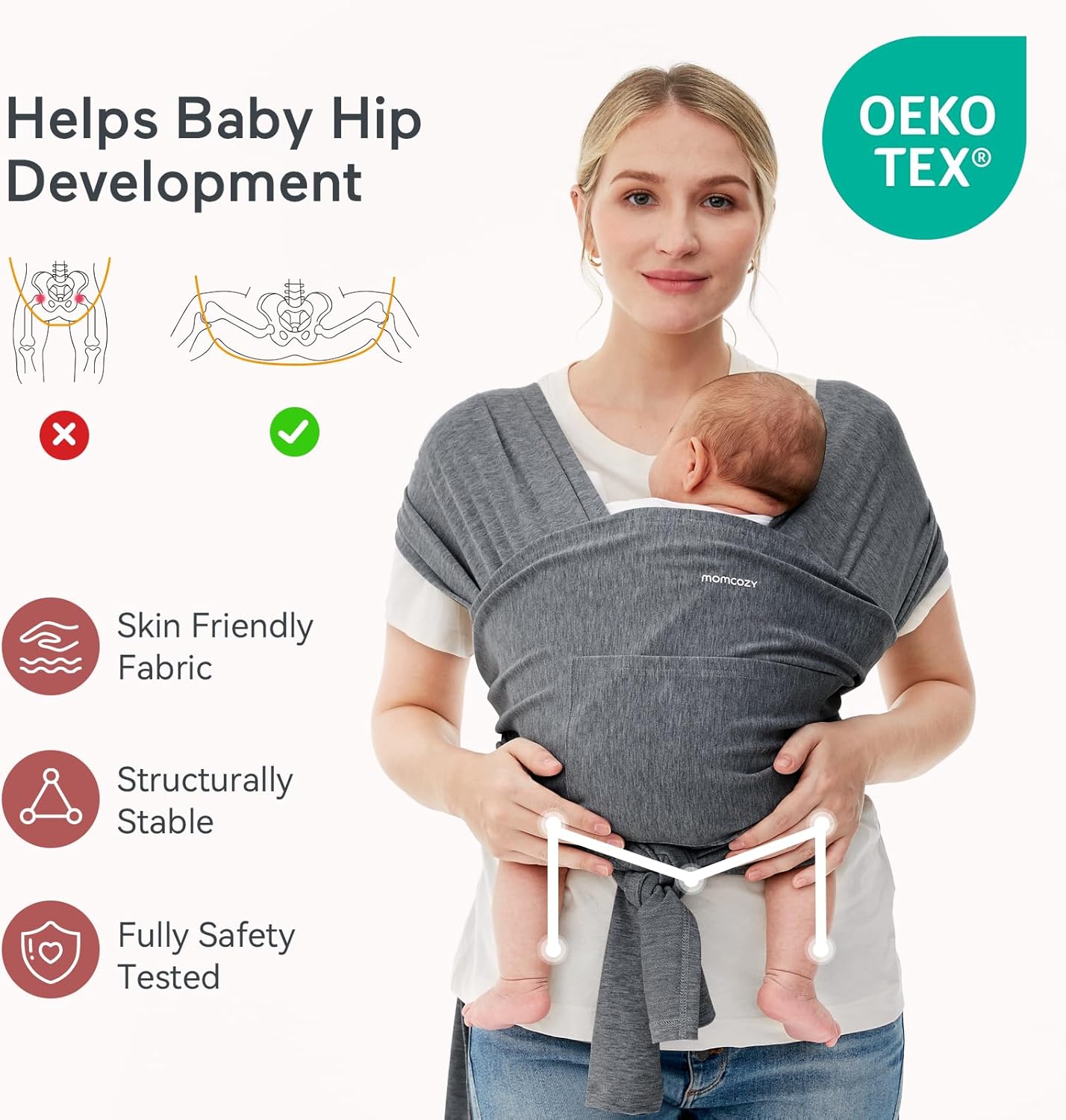 Baby Wrap Carrier Slings, Infant Carrier Slings for Newborn up to 50 Lbs, Baby Wrap Adjustable for Adult Fits Sizes XXS-XXL, Easy to Wear Baby Carriers, Ergonomic Front Facing/Back, Deep Grey