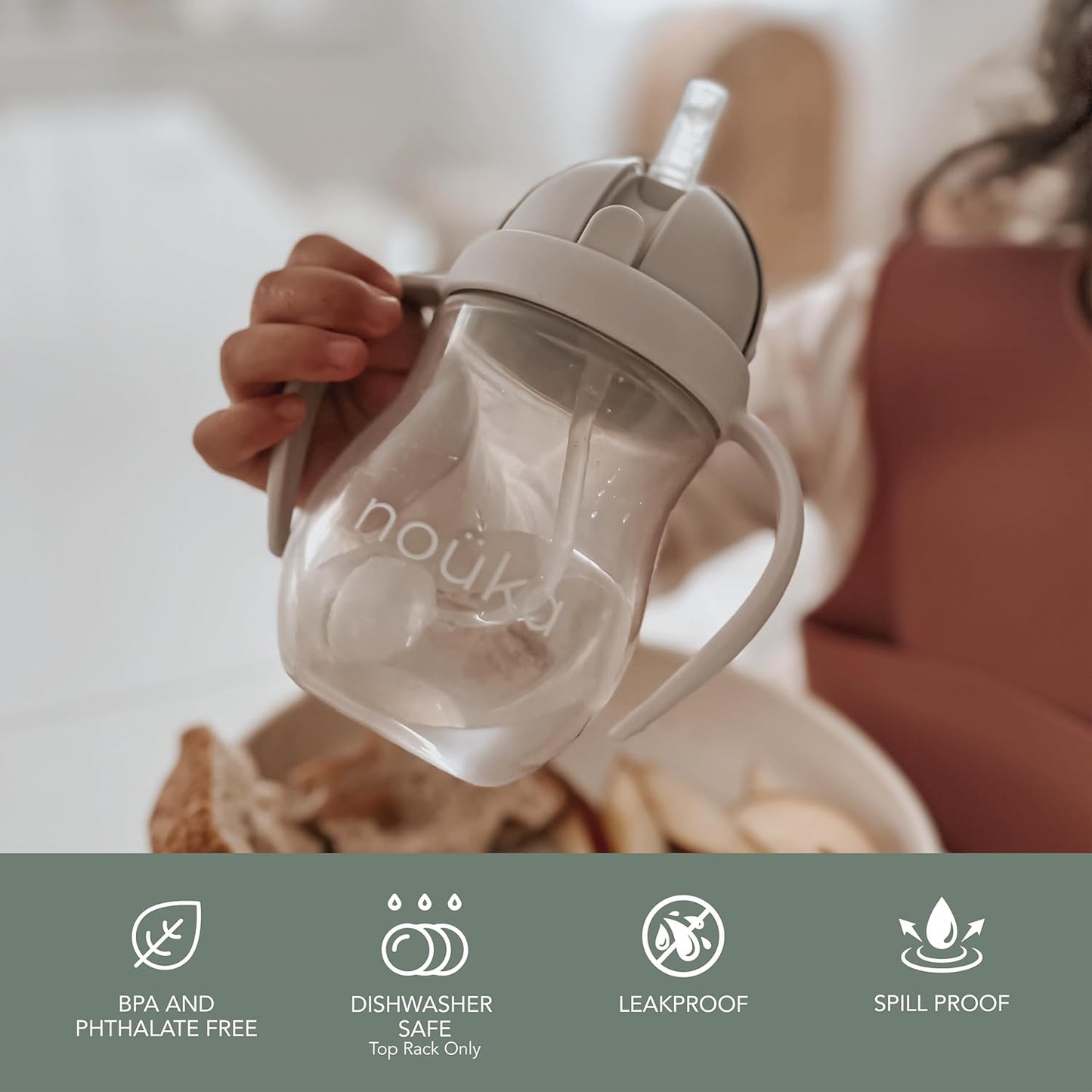 Nouka Weighted Straw Cup with Click Top Lid | Leak Proof and Easy Grip | Soft Sand