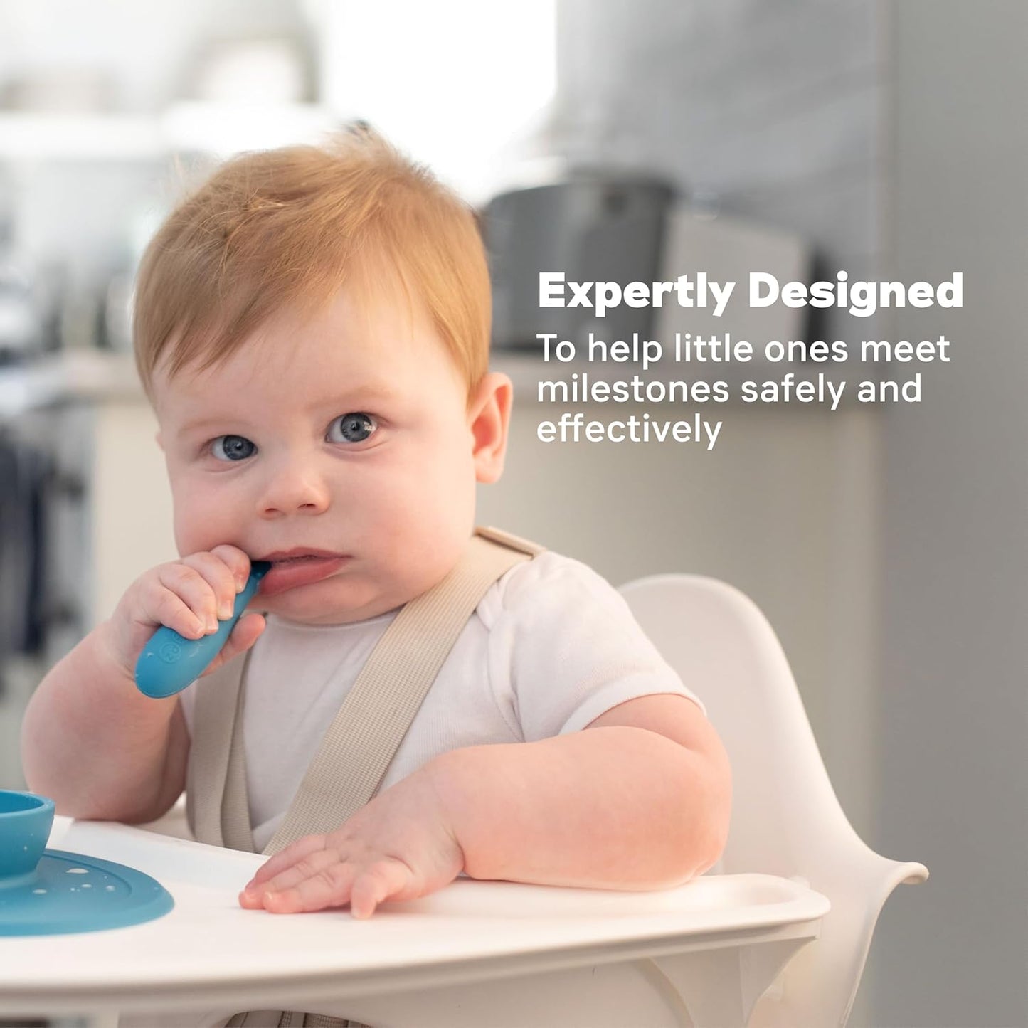 Tiny Spoon (2 Pack in Blue) - 100% Silicone Spoons for Baby Led Weaning + Purees - Designed by a Pediatric Feeding Specialist - 4 Months+