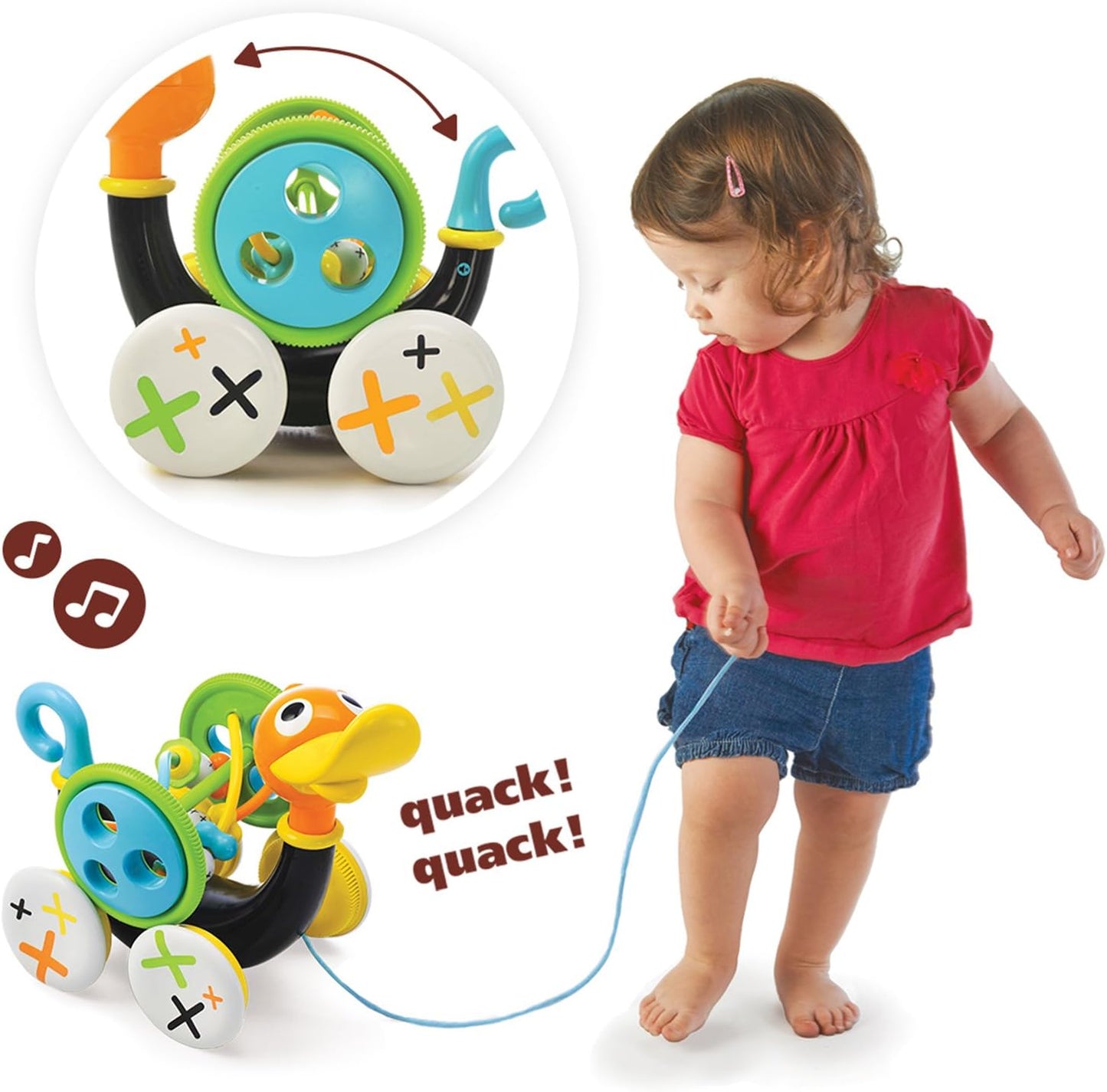 Push Pull along Toy for Baby, Duck Whistles as Toddlers Pull It with Bead Coaster Developmental Toys for Ages 1-3 Years