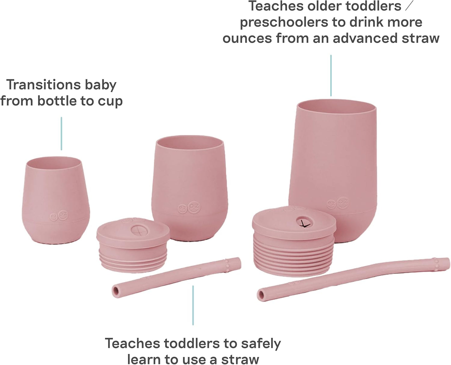 Developmental Cup Set - 100% Silicone Training Cups for Infants + Toddlers - Designed by a Pediatric Feeding Specialist (Blush)