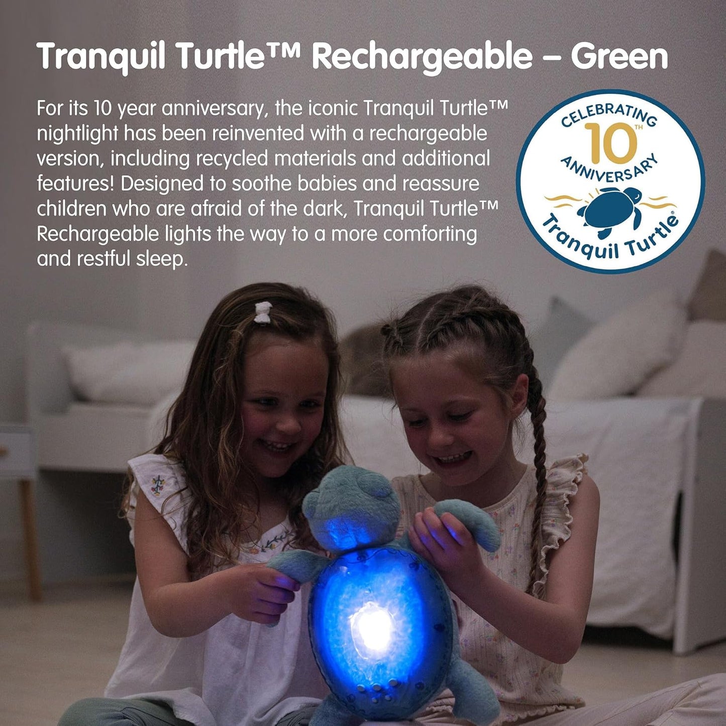 Ocean Projector Nightlight with 2 White Noises & 2 Soothing Sounds | Adjustable Settings | Cry Sensor | Tranquil Turtle - Green (Rechargeable)