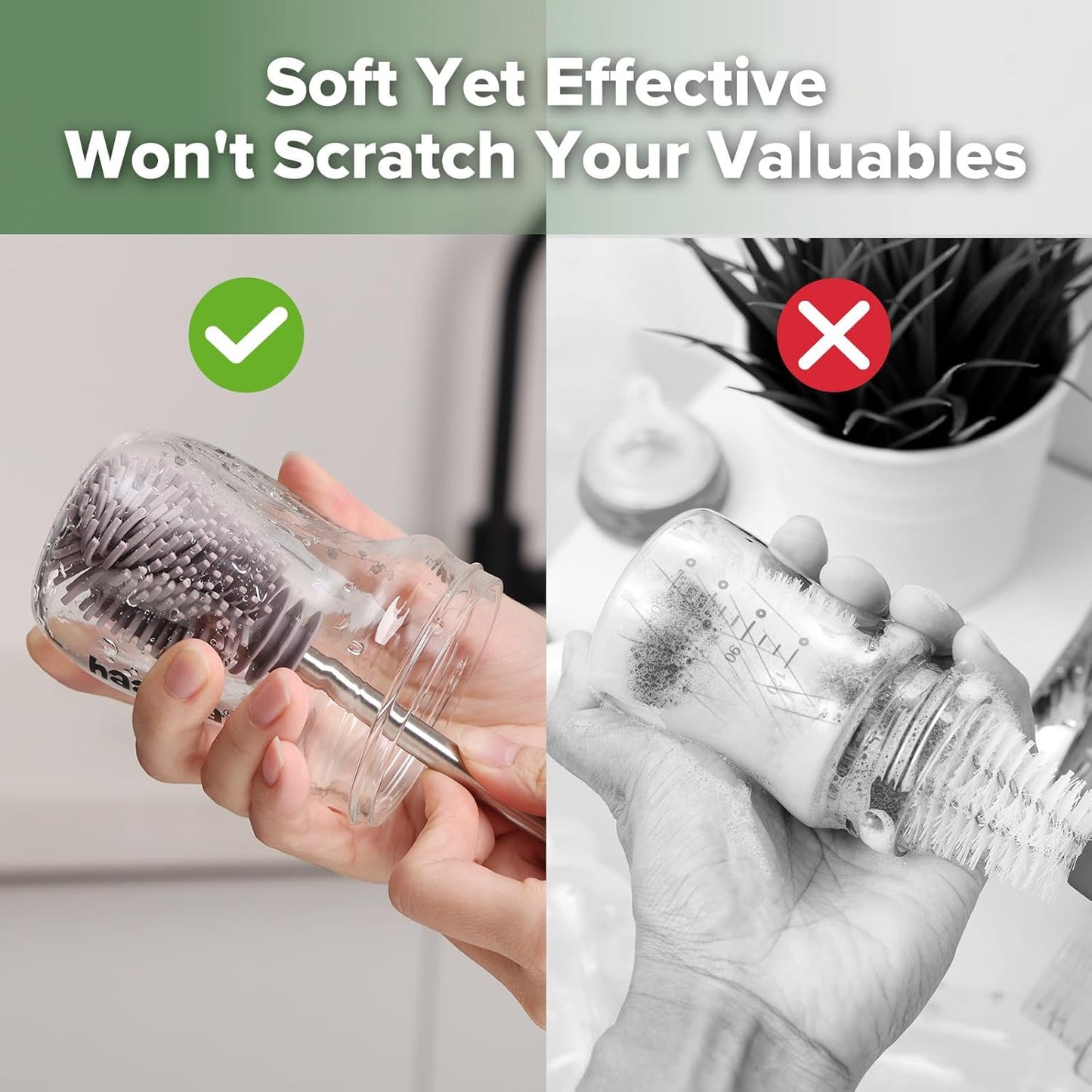 Silicone Cleaning Brush Kit - SUVA Grey - Bottle Brush for Breast Pumps, Breast Milk Collector, Baby Bottles, Nipples, Breastmilk Storage Bags