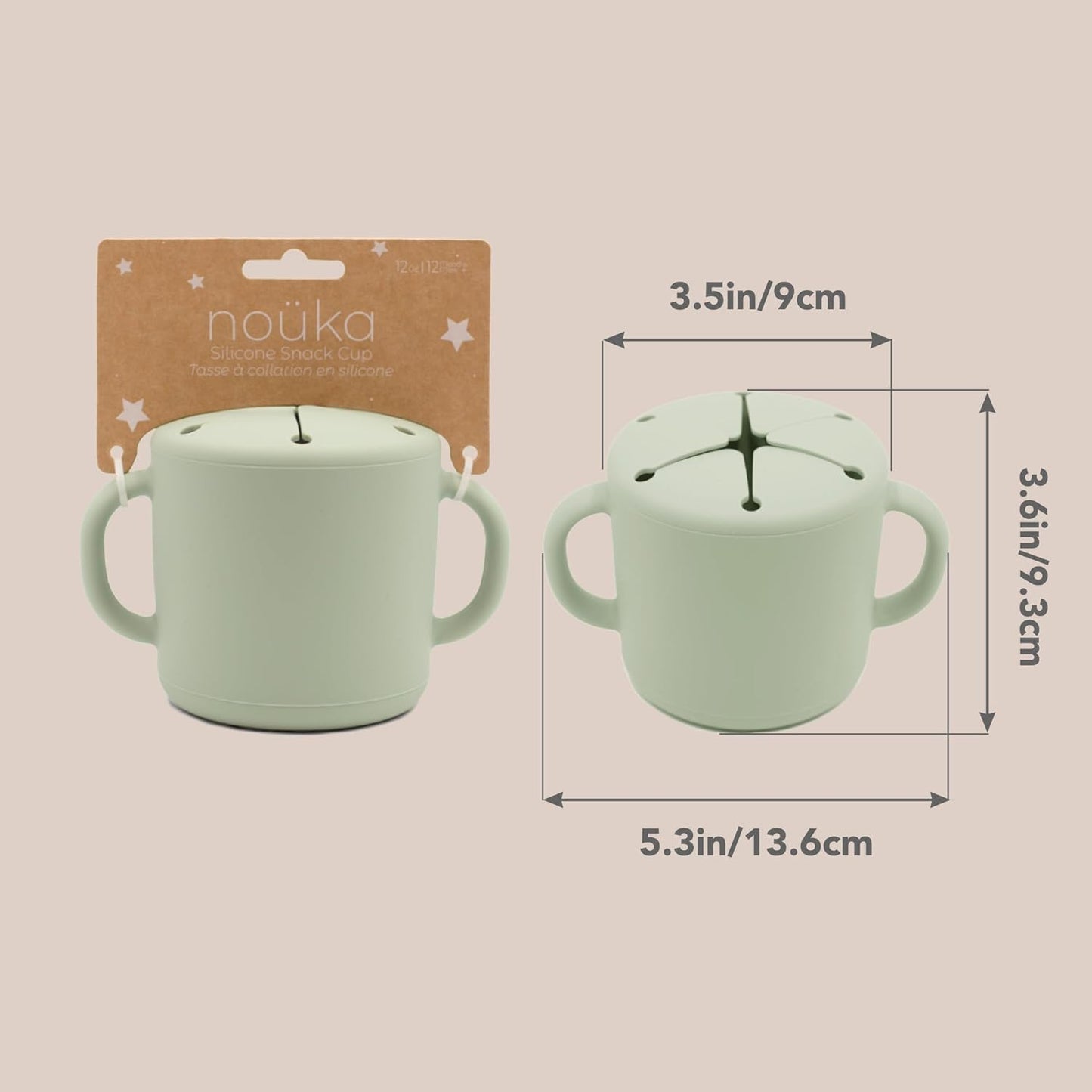 Nouka Snack Cup | 100% Food-Grade Silicone | Soft & Perfect for Snacking | Easy Grip Double Handles | Dishwasher Friendly | Fern | Size 12 Oz