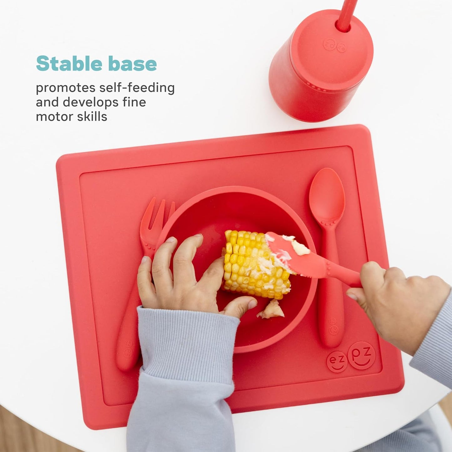 Happy Bowl (Pewter) - 100% Silicone Suction Bowl with Built-In Placemat for Toddlers + Preschoolers - Dishwasher Safe