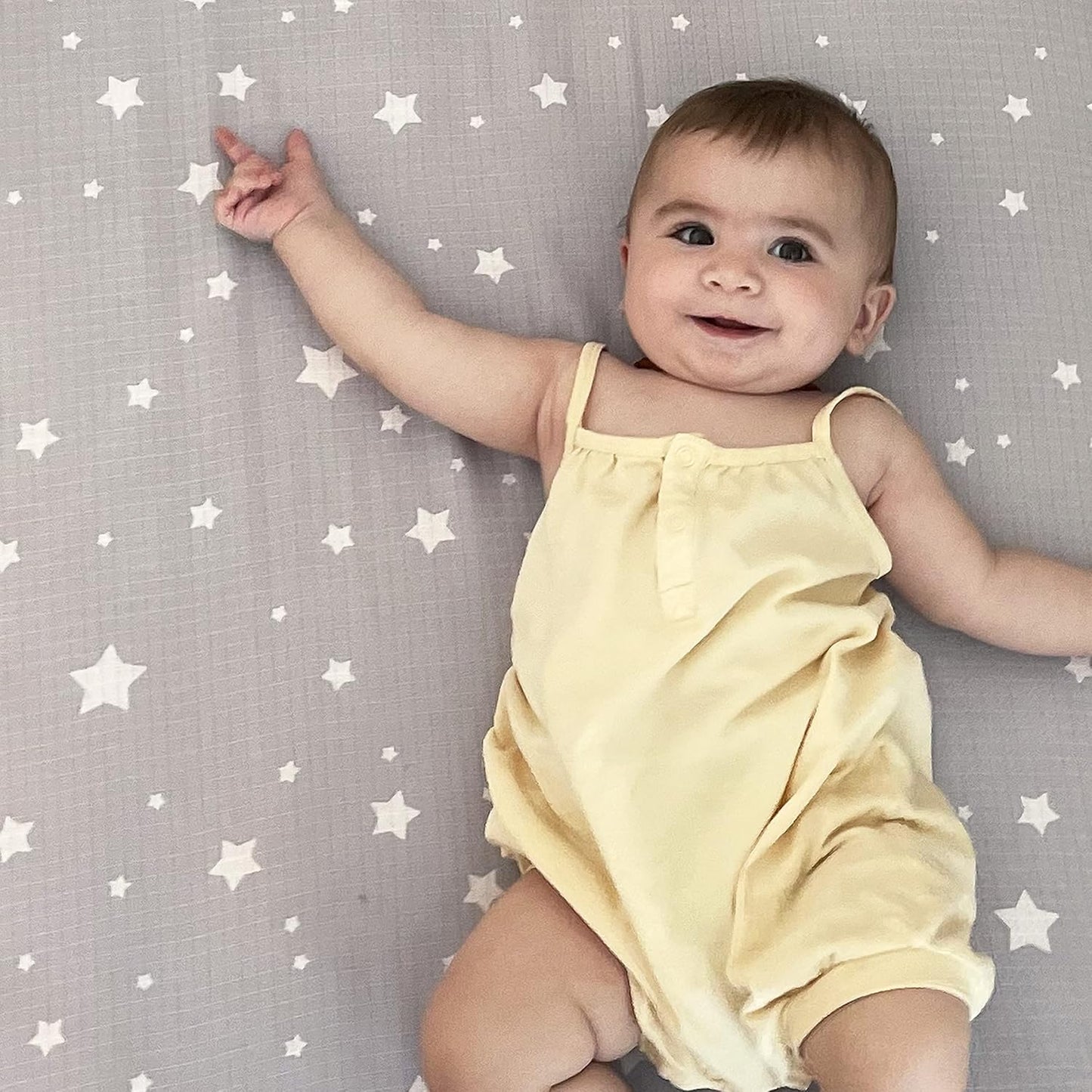 Organic Fitted Crib Sheet (2-Pack) - Ultra-Breathable and Soft, 100% Organic Muslin Cotton, Stardust Print in Twilight Grey + Solid White, Fits All Standard Cribs
