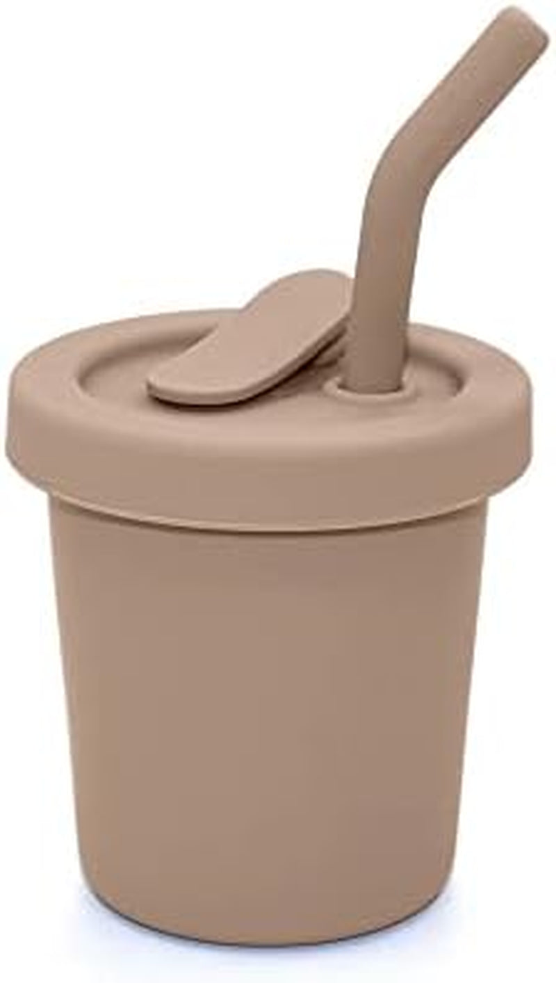 Nouka Straw Cup | 100% Food-Grade Silicone | Spill-Proof | Non-Slip & Soft | Dishwasher Friendly | Almond | Size 6 Oz
