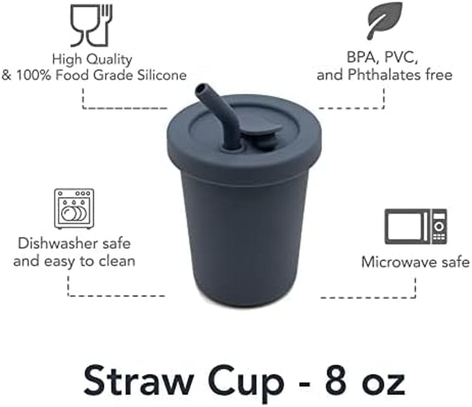 Nouka Straw Cup | 100% Food-Grade Silicone | Spill-Proof | Non-Slip & Soft | Dishwasher Friendly | Fern | Size 8 Oz