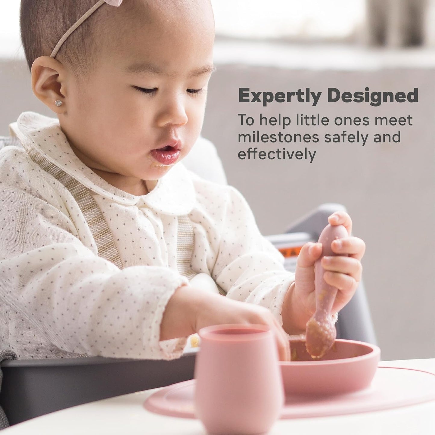 Tiny Bowl - 100% Silicone Suction Bowl with Built-In Placemat for First Foods + Baby Led Weaning - Fits on All Highchair Trays - 4 Months+ (Blush)