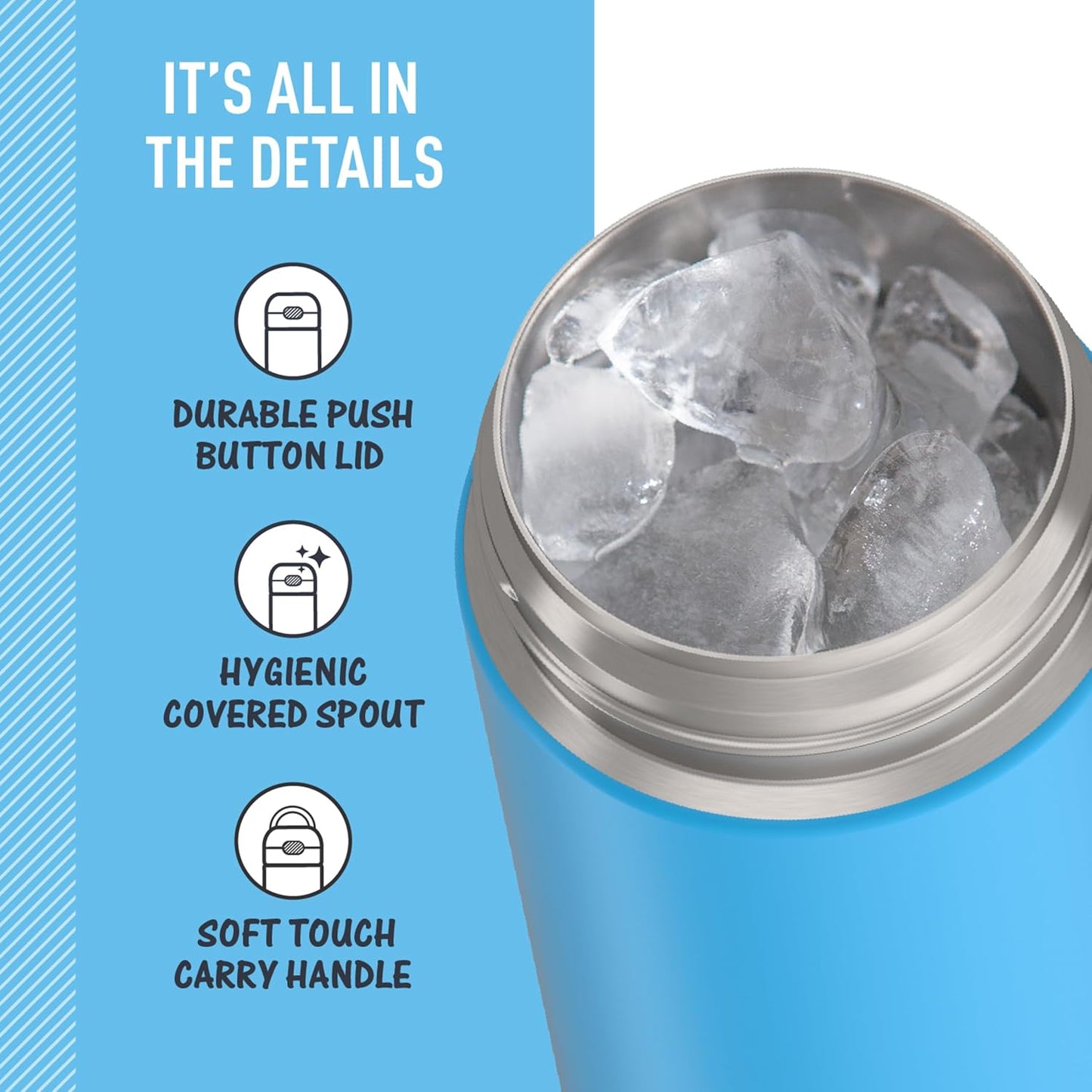 FUNTAINER 16 Ounce Stainless Steel Bottle, Blue