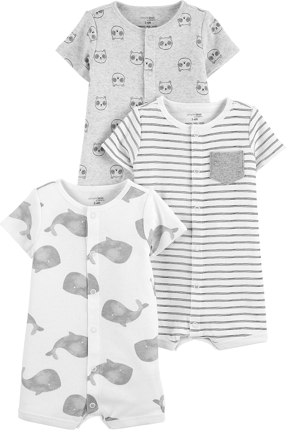 Unisex-Baby 3-Pack Neutral Snap-Up Rompersrompers