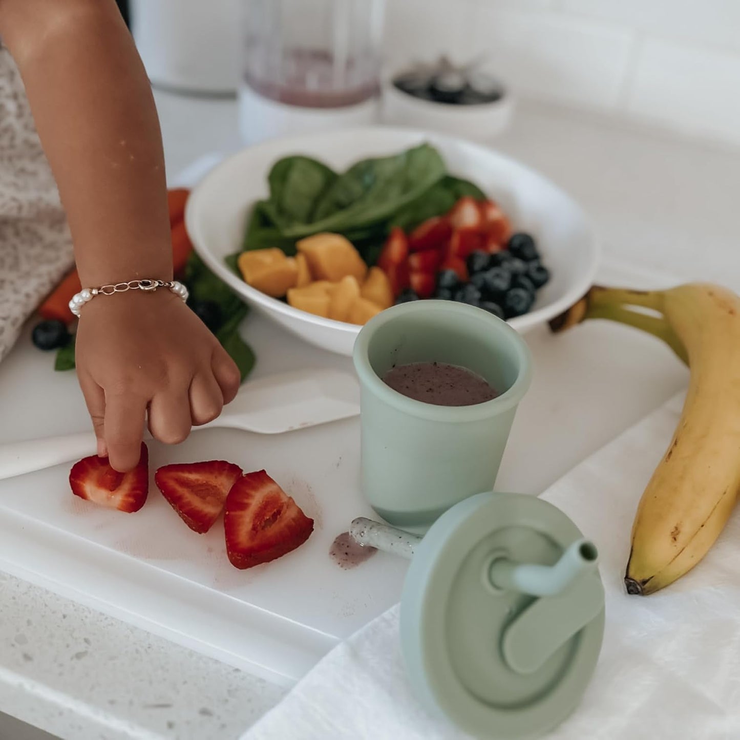 Nouka Straw Cup | 100% Food-Grade Silicone | Spill-Proof | Non-Slip & Soft | Dishwasher Friendly | Almond | Size 6 Oz