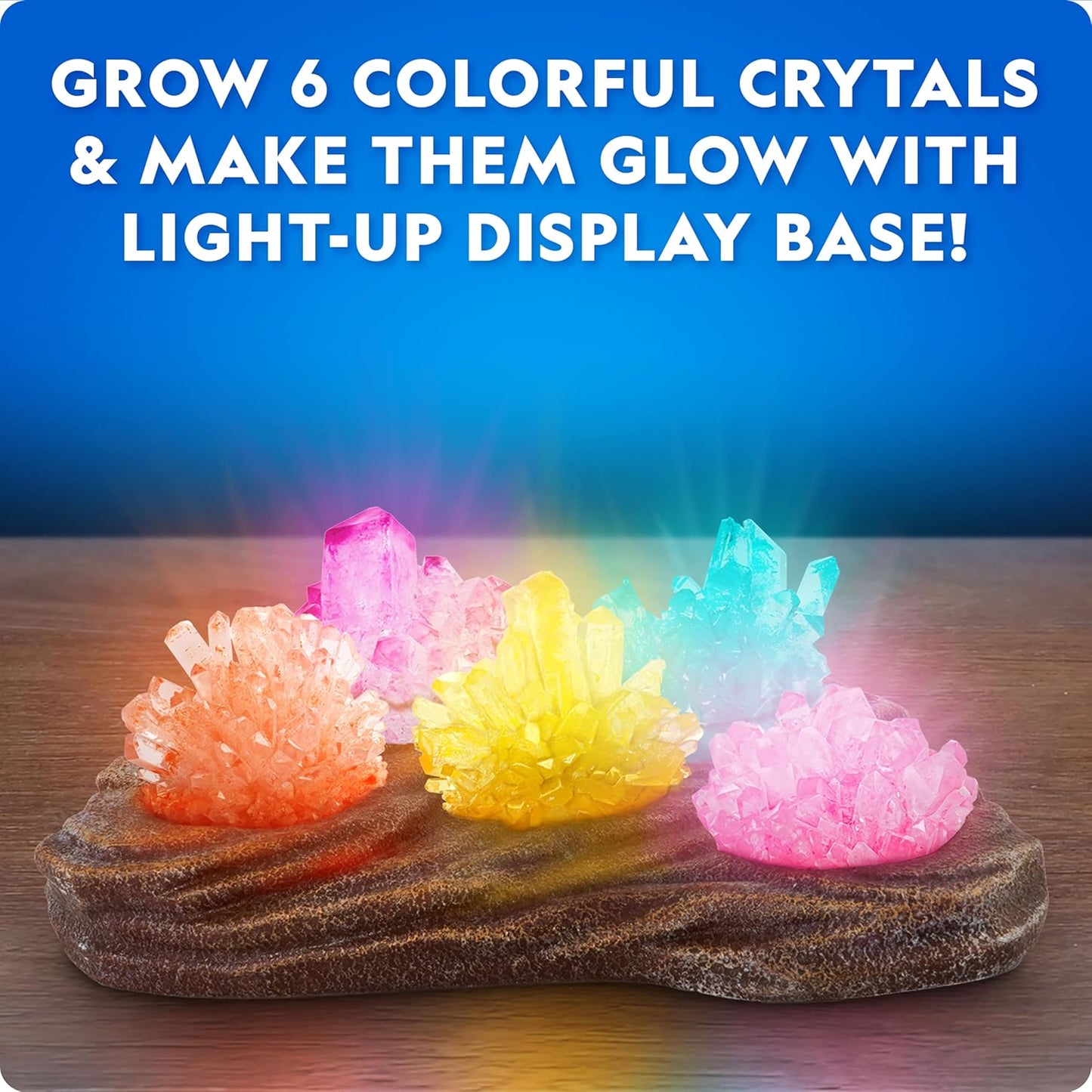 National Geographic Mega Crystal Growing Kit for Kids- Grow 6 Crystals with Light-Up Stand, Science Gifts for Kids 8-12, Crystal Making Experiment, Science Kit for Girls and Boys