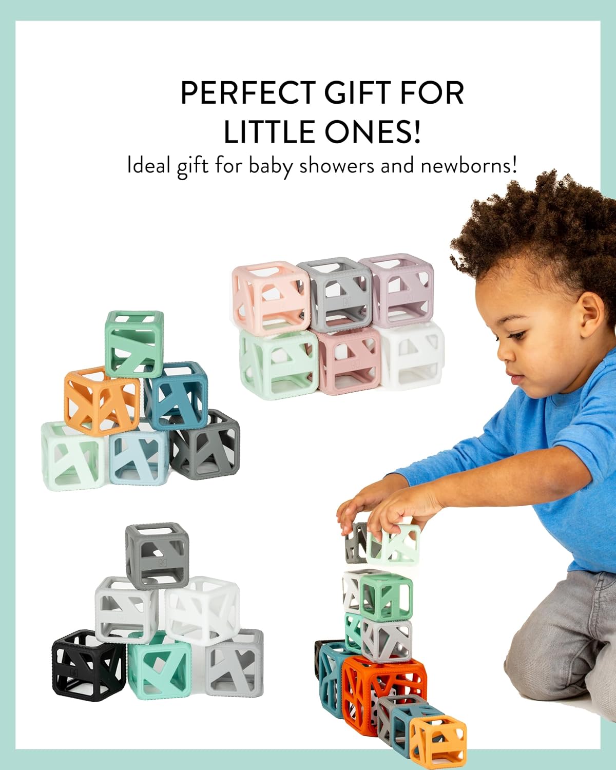 Stack N Chew - Mini Cubes Baby Chew Toy Monochrome - Develops Fine Motor Skills, Increases Grip Strength, Stimulates Hand-Eye Coordination