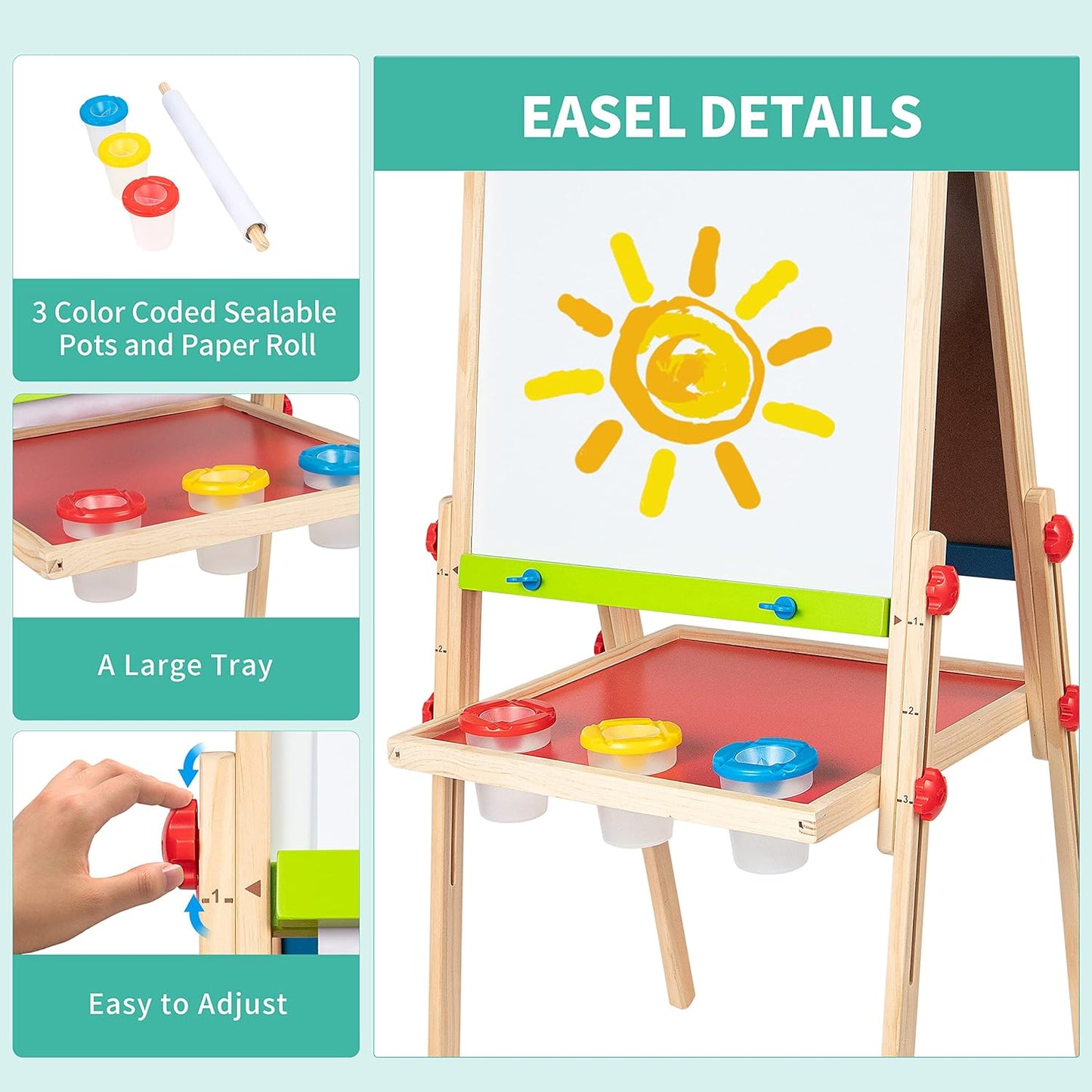 All-In-One Wooden Kid'S Art Easel with Paper Roll and Accessories