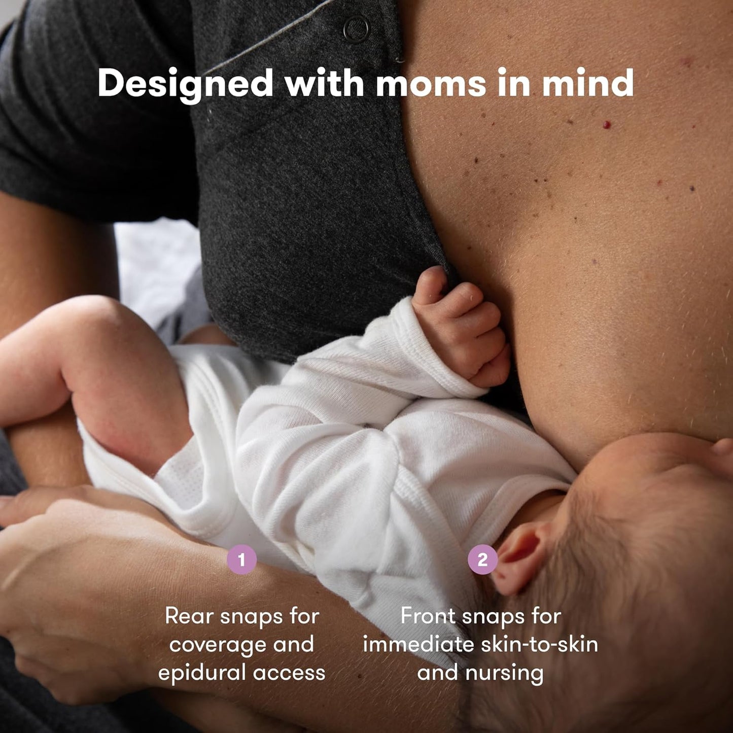 Labor and Delivery Gown by | Easy-Snap, Tagless, Skin-To-Skin Access for Nursing and Full Coverage in the Back