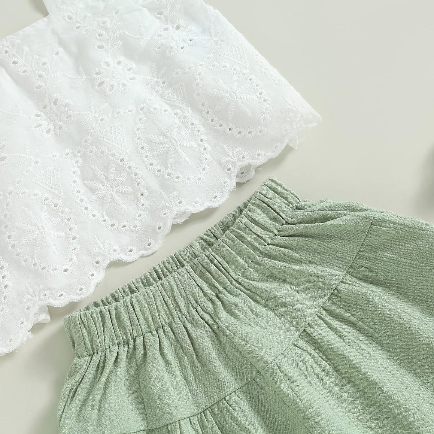 Summer Clothes Toddler Girl Camisole Outfit Infant Baby Cotton Linen Lace Smocked Sleeveless Tank Top Pants Set 0-7T