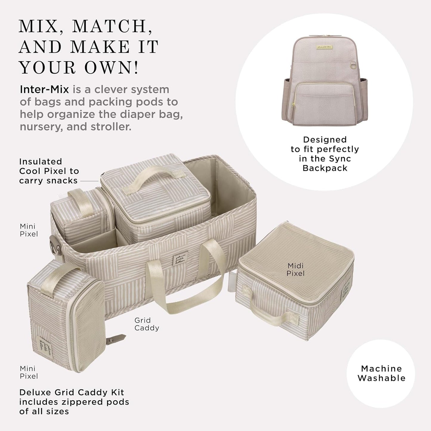 Inter-Mix Deluxe Kit | Baby Diaper Caddy Organizer | Keep Everything Organized in Diaper Bag, Stroller, or Nursery - Checker Stitch