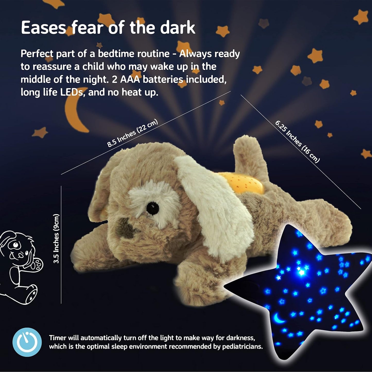 Calming Mini Nightlight Star Projector | Gentle Brightness | 3 Colors | 1 Constellation | Auto-Shutoff | Dream Buddies Patch the Puppy