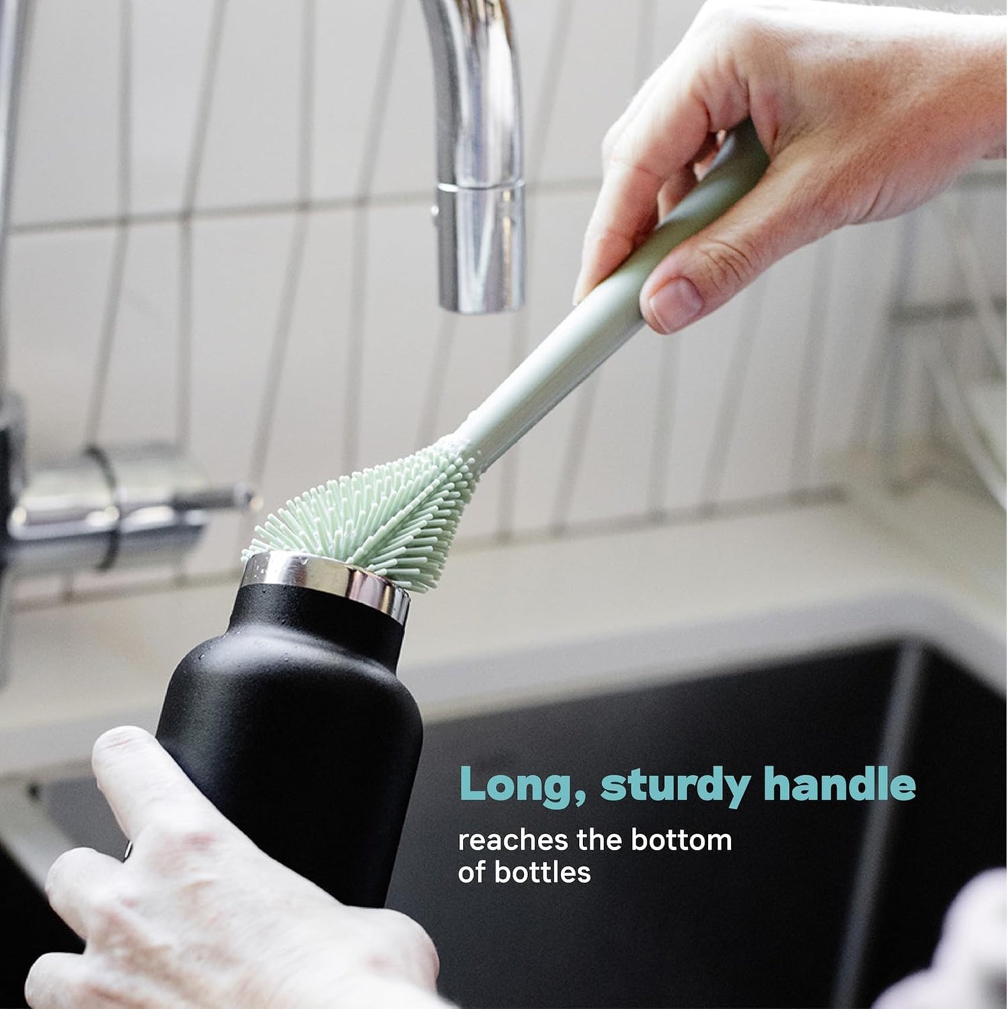 Bottle Brush Cleaner (Sage) - 100% Silicone Reusable Durable Long-Lasting Hypo-Allergenic Brush with Suction Base for Cleaning Dishes, Cookware and Feeding Accessories