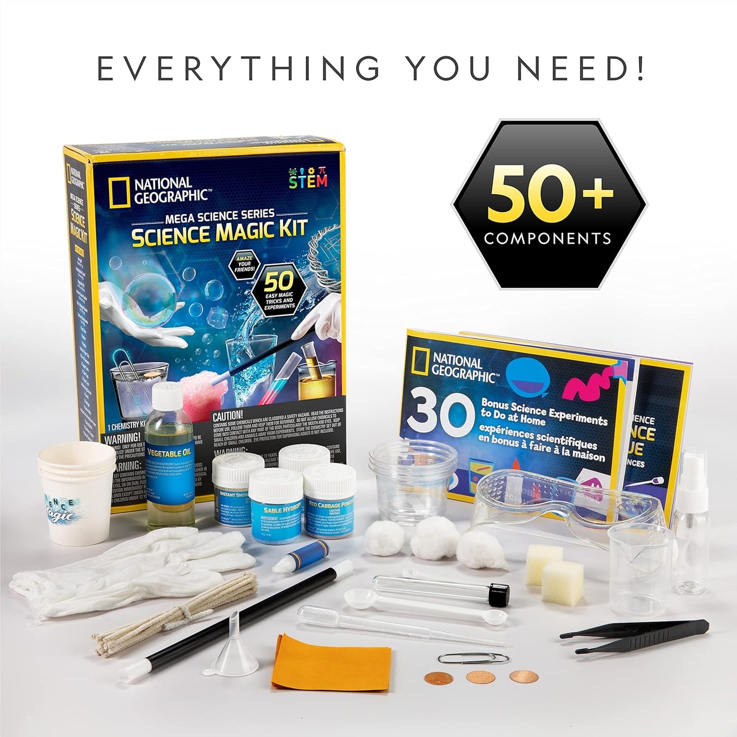 Science Magic Kit – Science Kit for Kids with 50 Unique Experiments and Magic Tricks, Chemistry Set and STEM Toy, a Great Gift for Boys and Girls