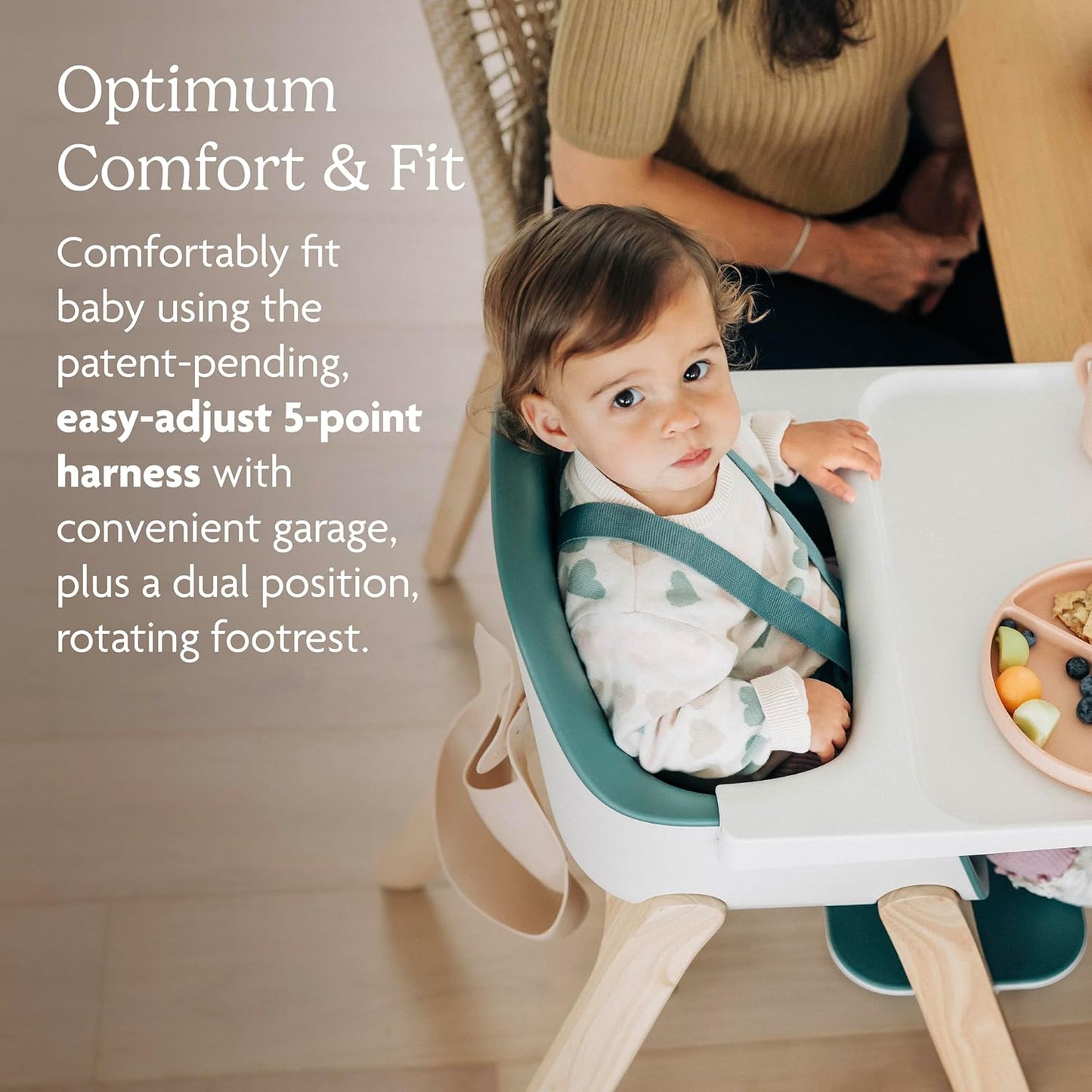 Ciro High Chair/Sleek, Easy-To-Clean Design/Perfect-Fit Tray to Bring Baby to Table/Patent-Pending Harness/Dual-Position, 180-Degree Rotating Footrest/Jake (Charcoal/Rubberwood)