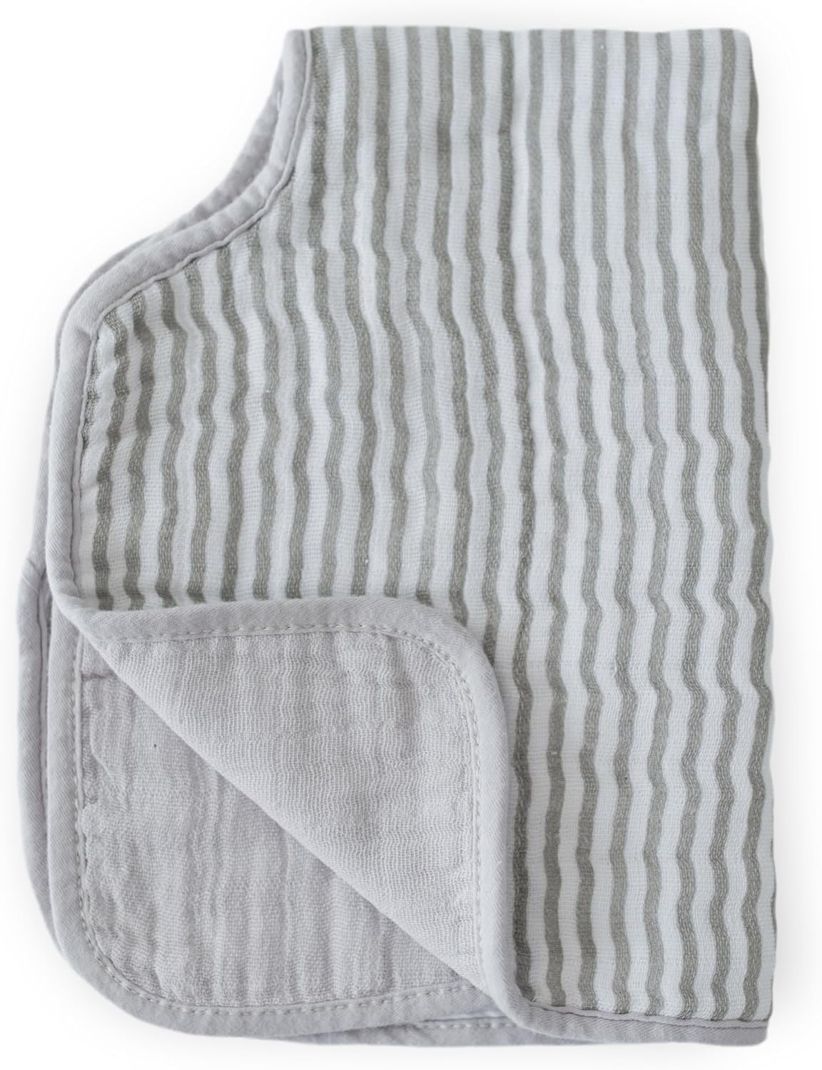 Cotton Muslin Burp Cloth – 21”X 14” - 100% Cotton – Machine Washable - 4 Absorbent, Lightweight Layers - Playful Design - Reversible & Foldable - for Boys & Girls (Grey Stripe)
